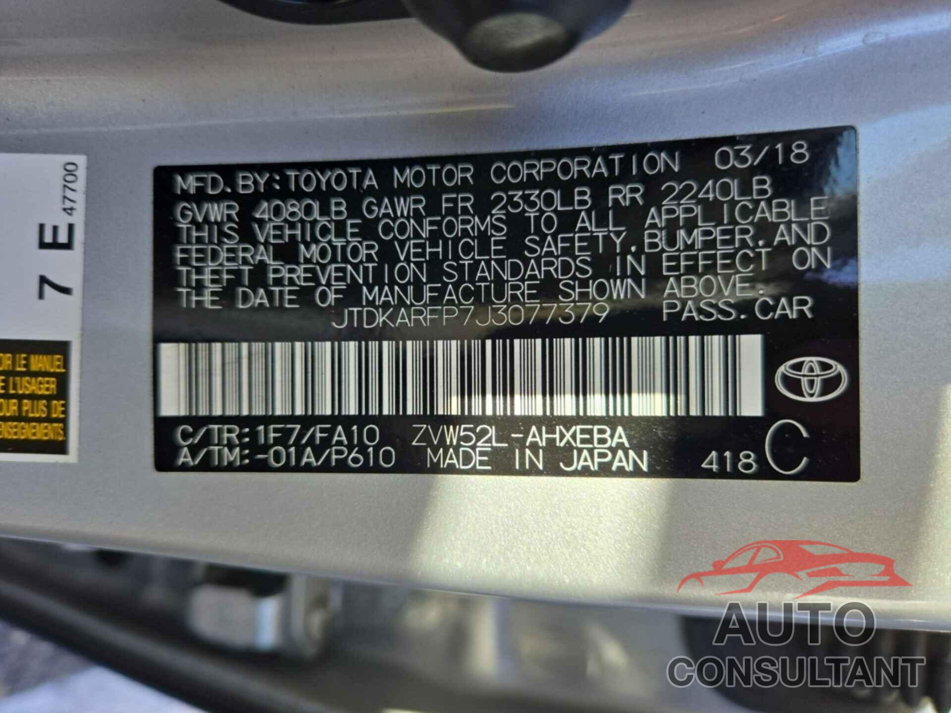 TOYOTA PRIUS PRIME 2018 - JTDKARFP7J3077379