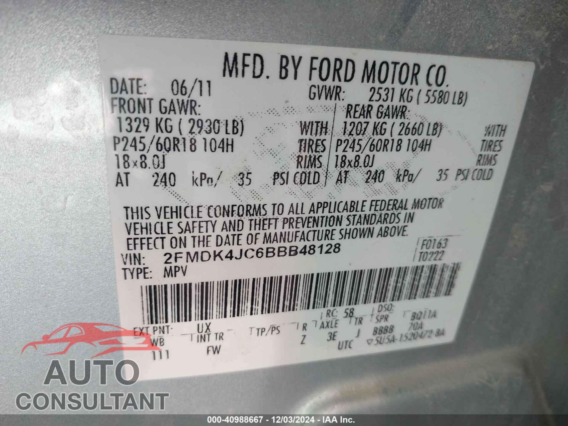 FORD EDGE 2011 - 2FMDK4JC6BBB48128