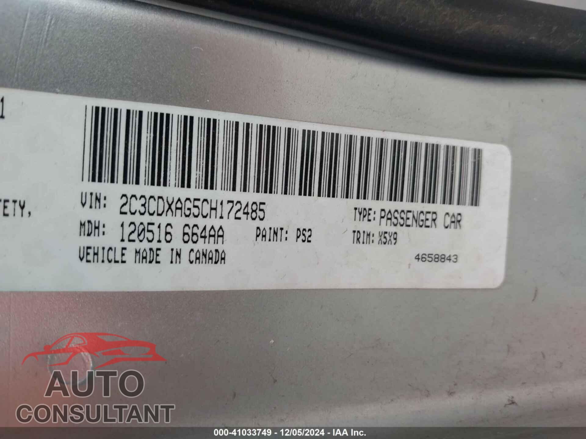 DODGE CHARGER 2012 - 2C3CDXAG5CH172485