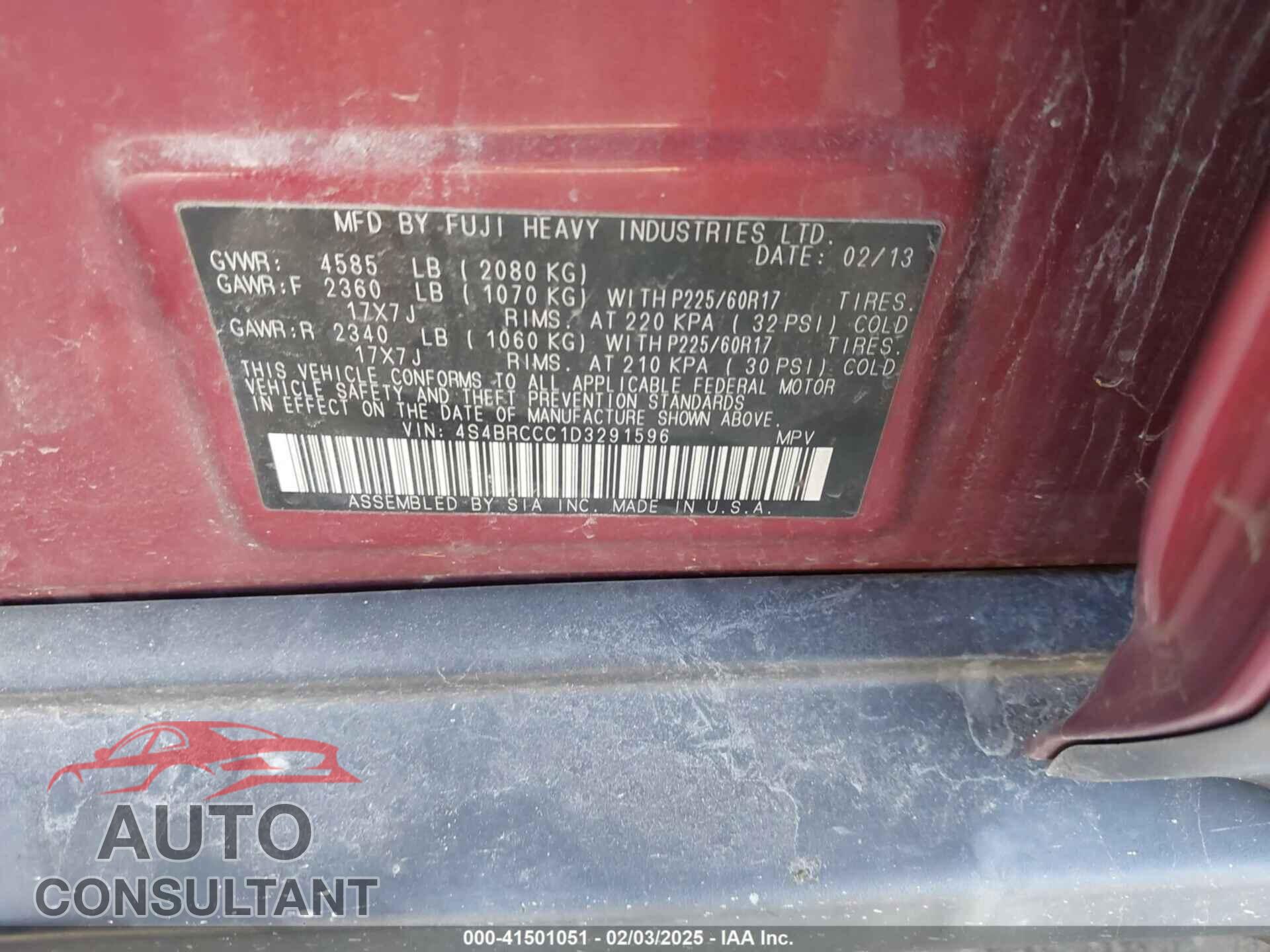 SUBARU OUTBACK 2013 - 4S4BRCCC1D3291596