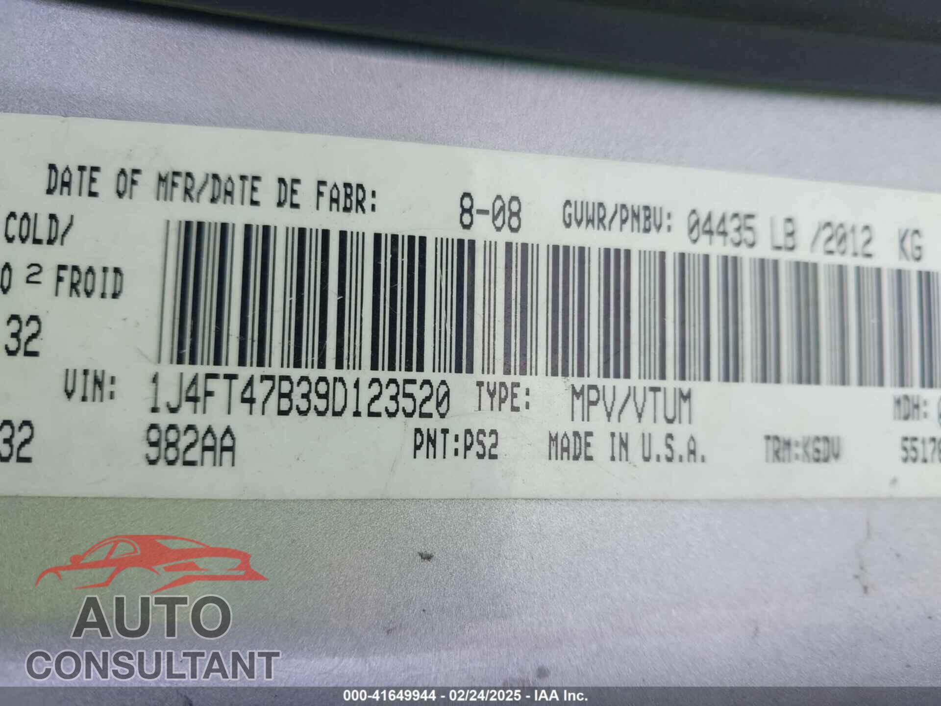 JEEP COMPASS 2009 - 1J4FT47B39D123520