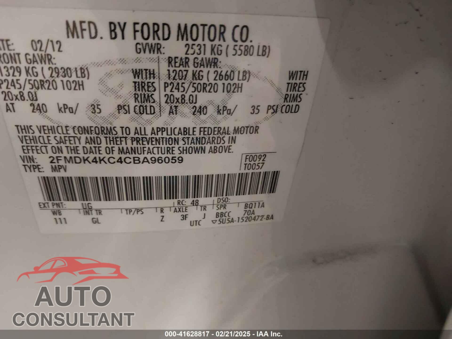 FORD EDGE 2012 - 2FMDK4KC4CBA96059