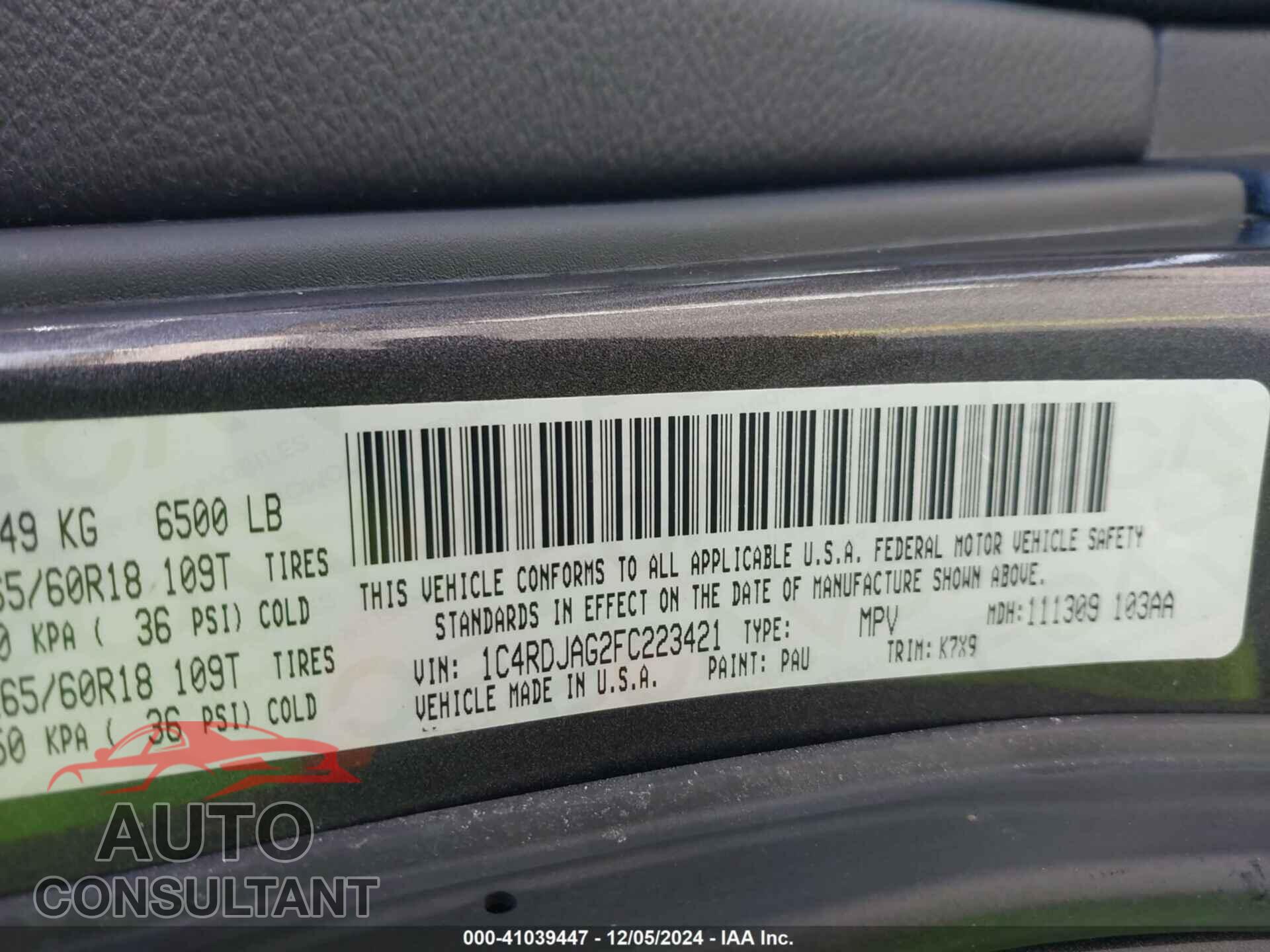 DODGE DURANGO 2015 - 1C4RDJAG2FC223421