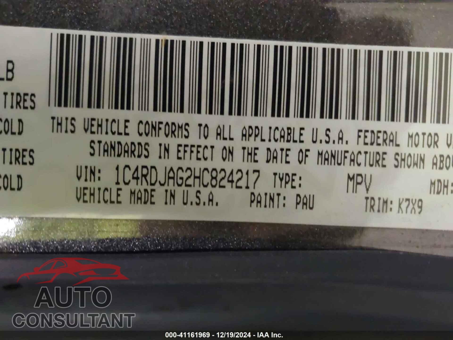 DODGE DURANGO 2017 - 1C4RDJAG2HC824217