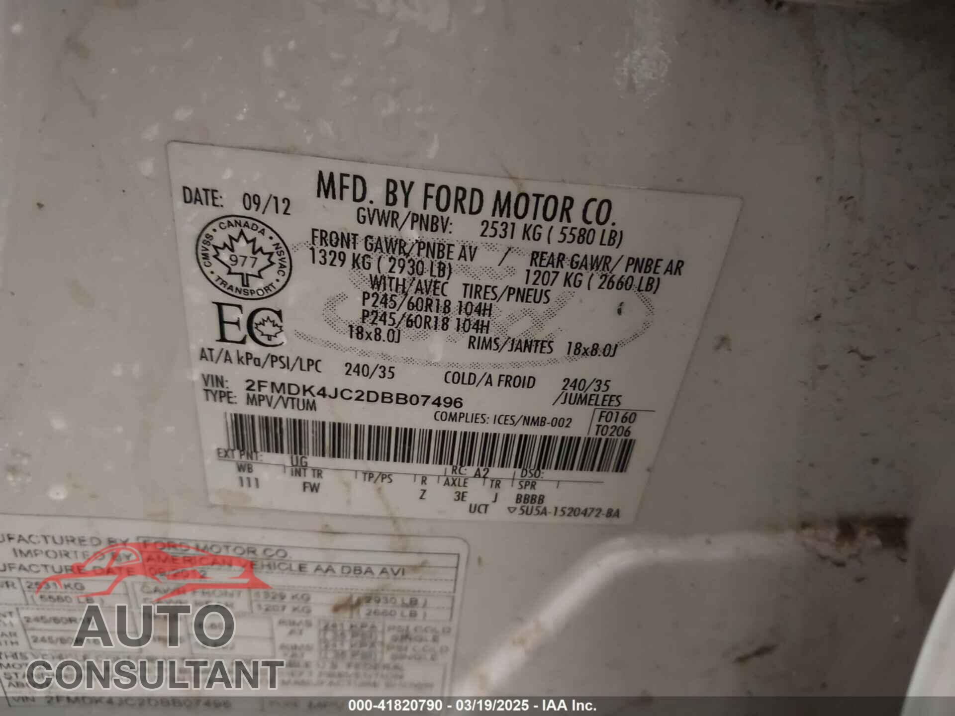 FORD EDGE 2013 - 2FMDK4JC2DBB07496