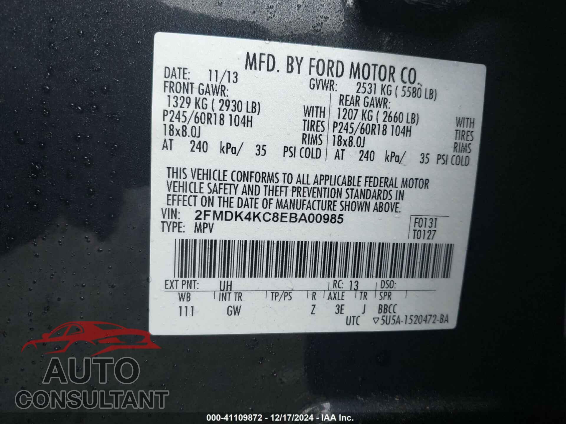 FORD EDGE 2014 - 2FMDK4KC8EBA00985