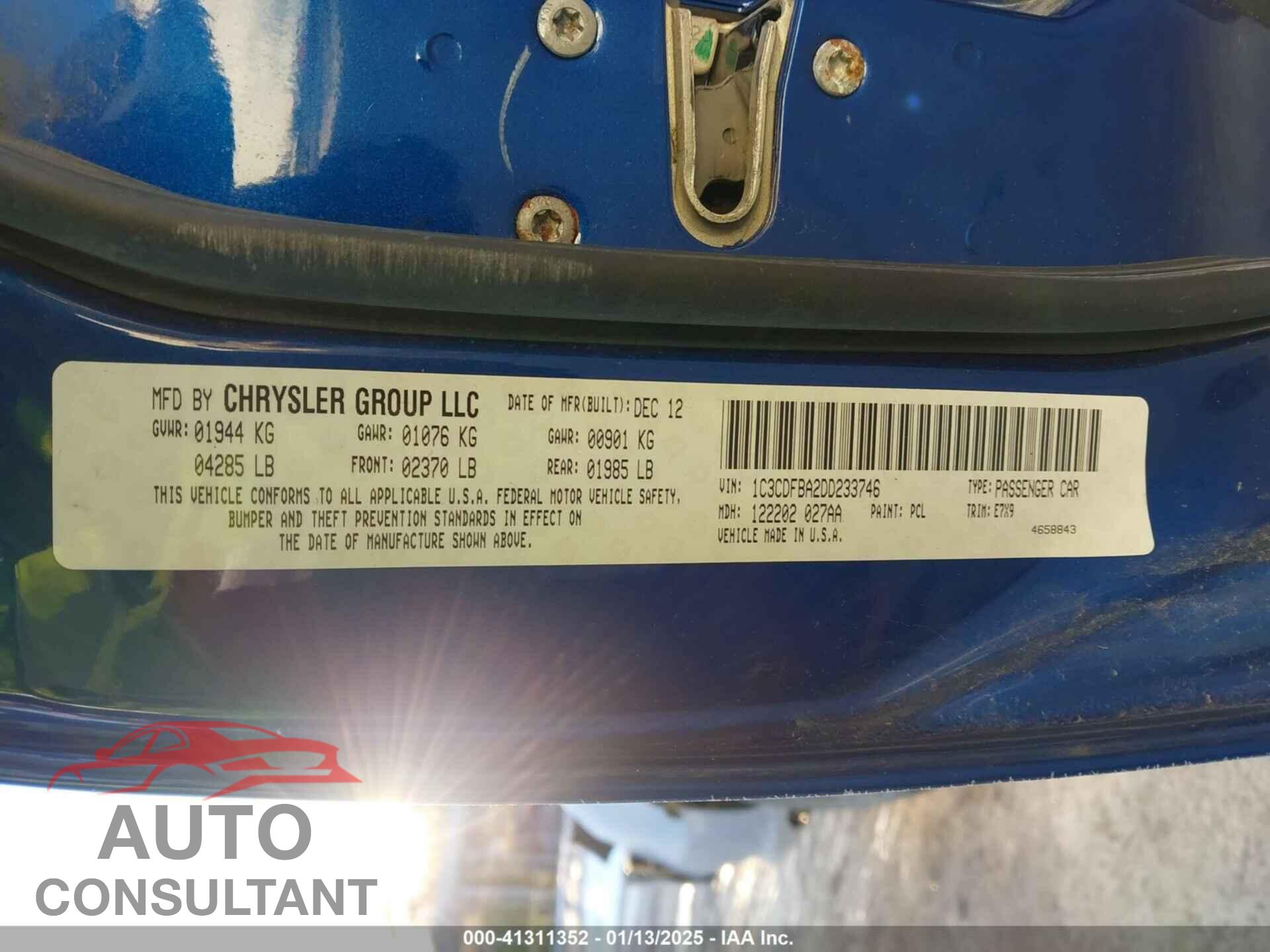 DODGE DART 2013 - 1C3CDFBA2DD233746