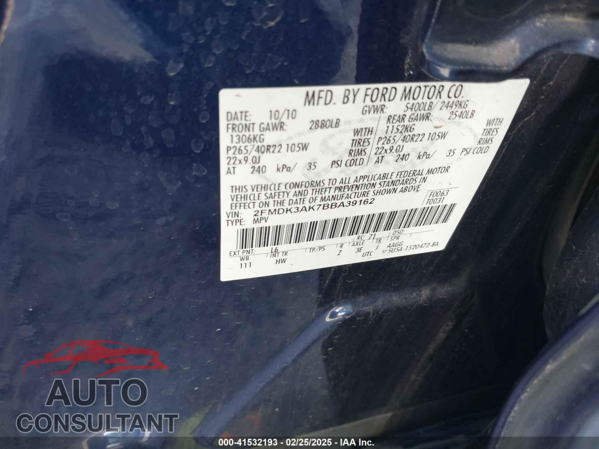 FORD EDGE 2011 - 2FMDK3AK7BBA39162
