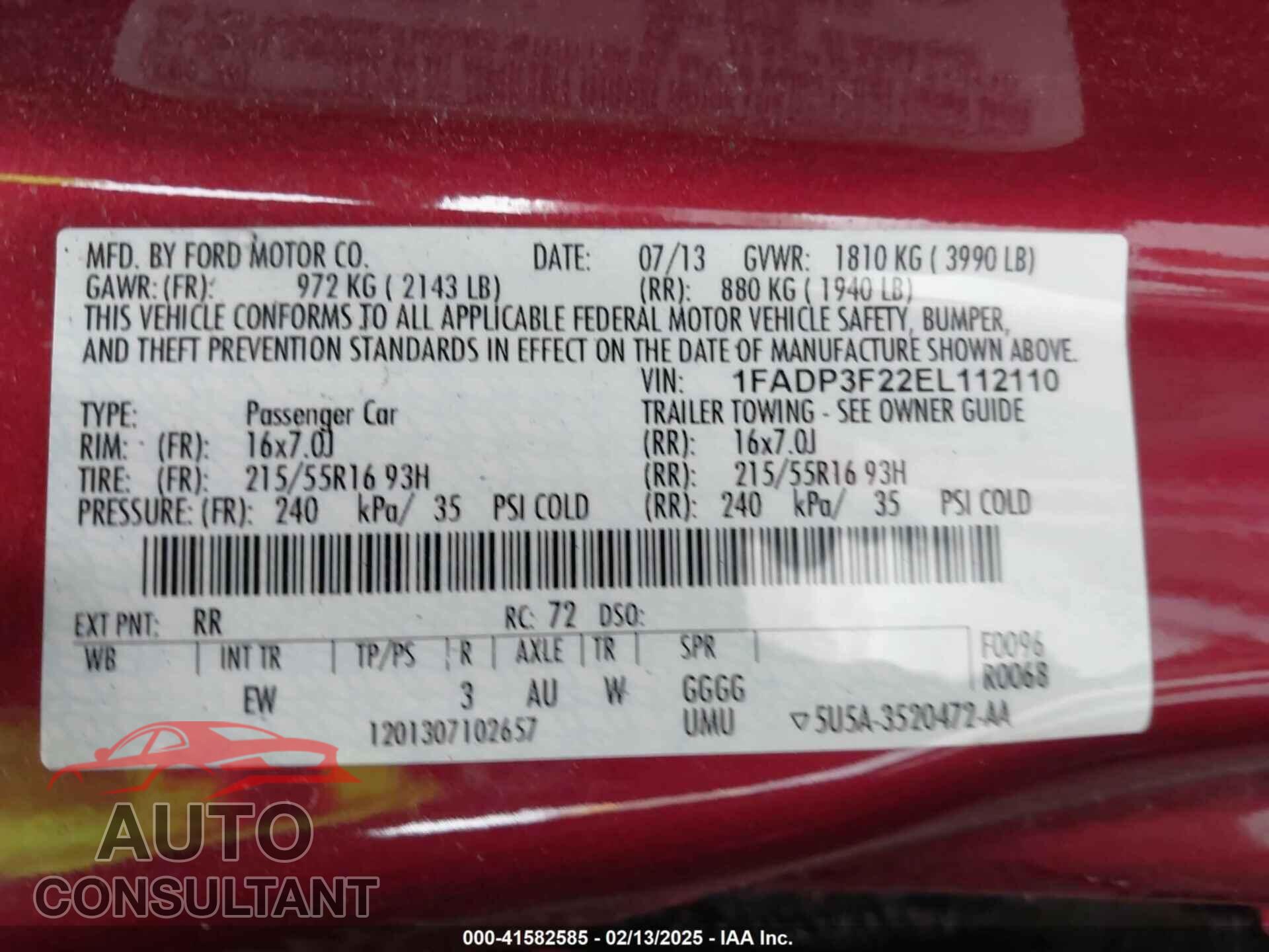 FORD FOCUS 2014 - 1FADP3F22EL112110