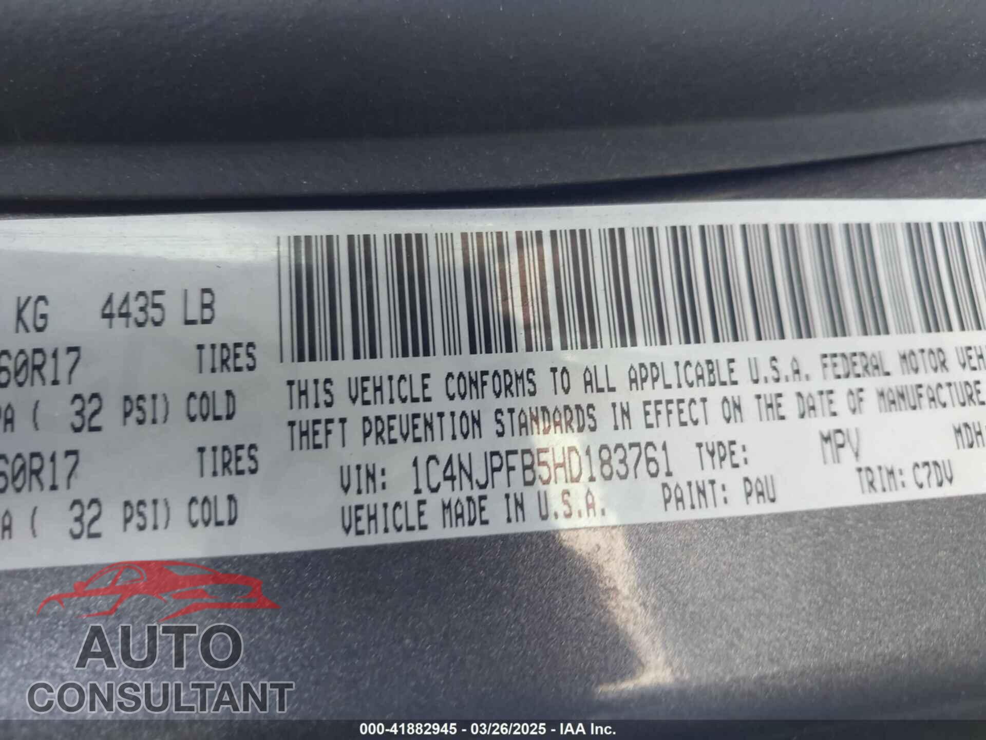 JEEP PATRIOT 2017 - 1C4NJPFB5HD183761