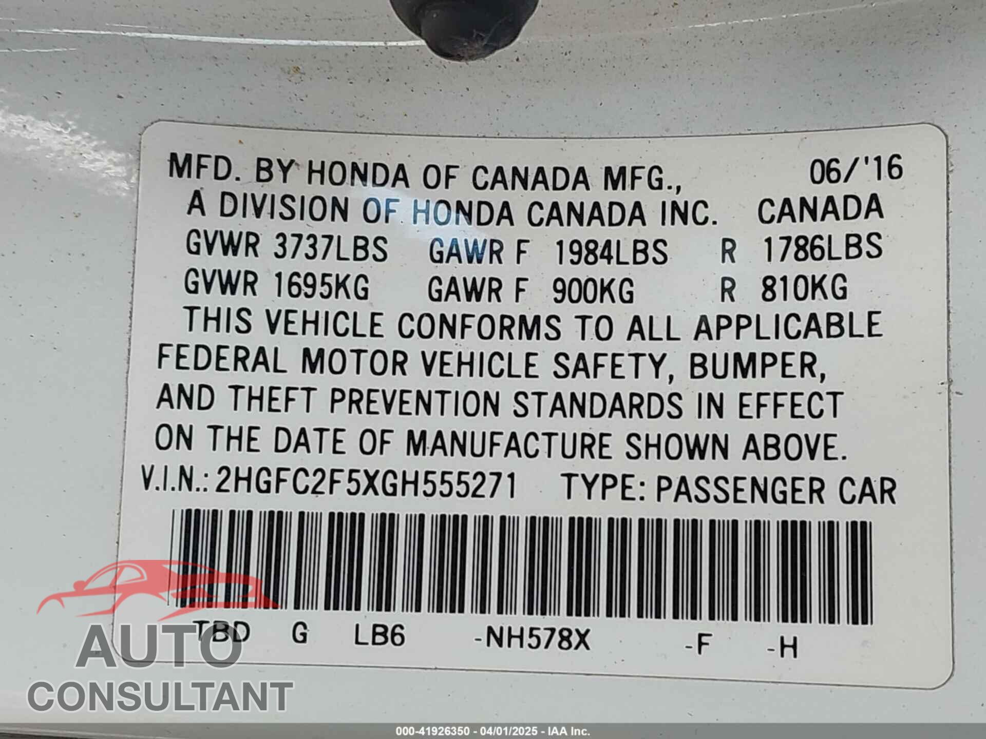HONDA CIVIC 2016 - 2HGFC2F5XGH555271