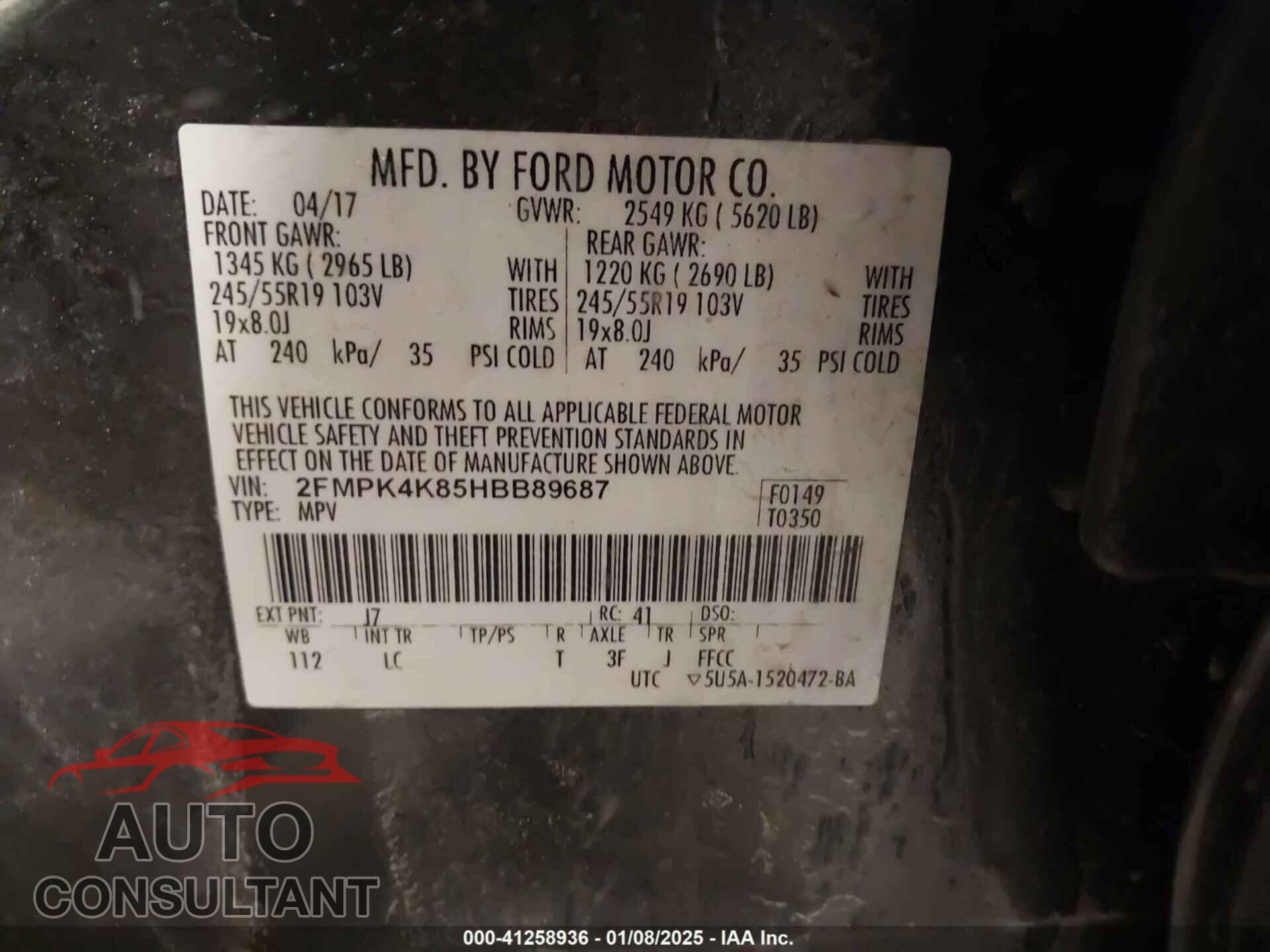 FORD EDGE 2017 - 2FMPK4K85HBB89687
