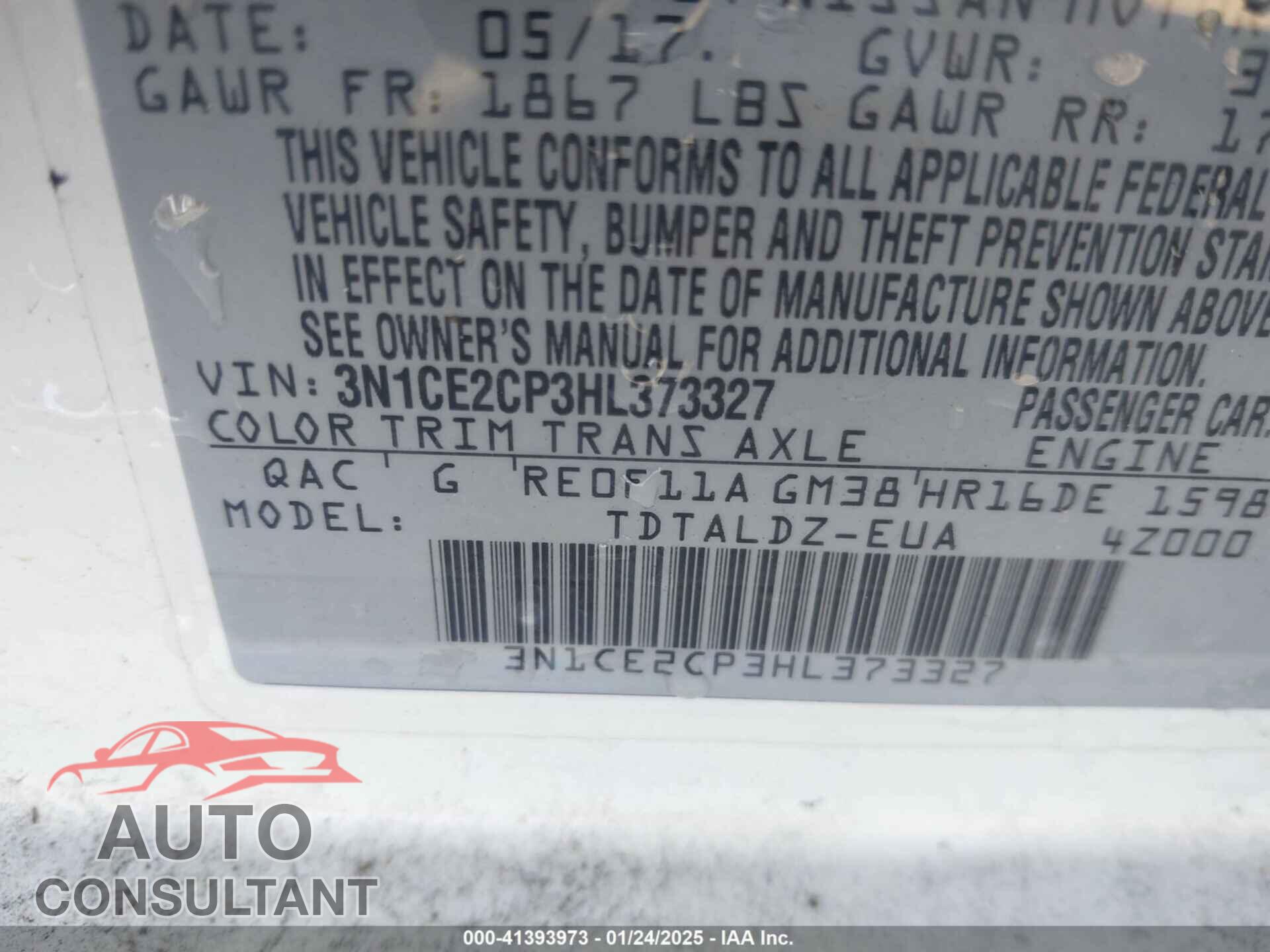 NISSAN VERSA NOTE 2017 - 3N1CE2CP3HL373327