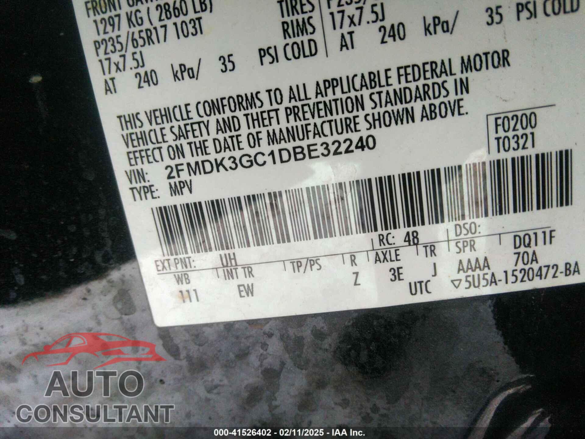 FORD EDGE 2013 - 2FMDK3GC1DBE32240