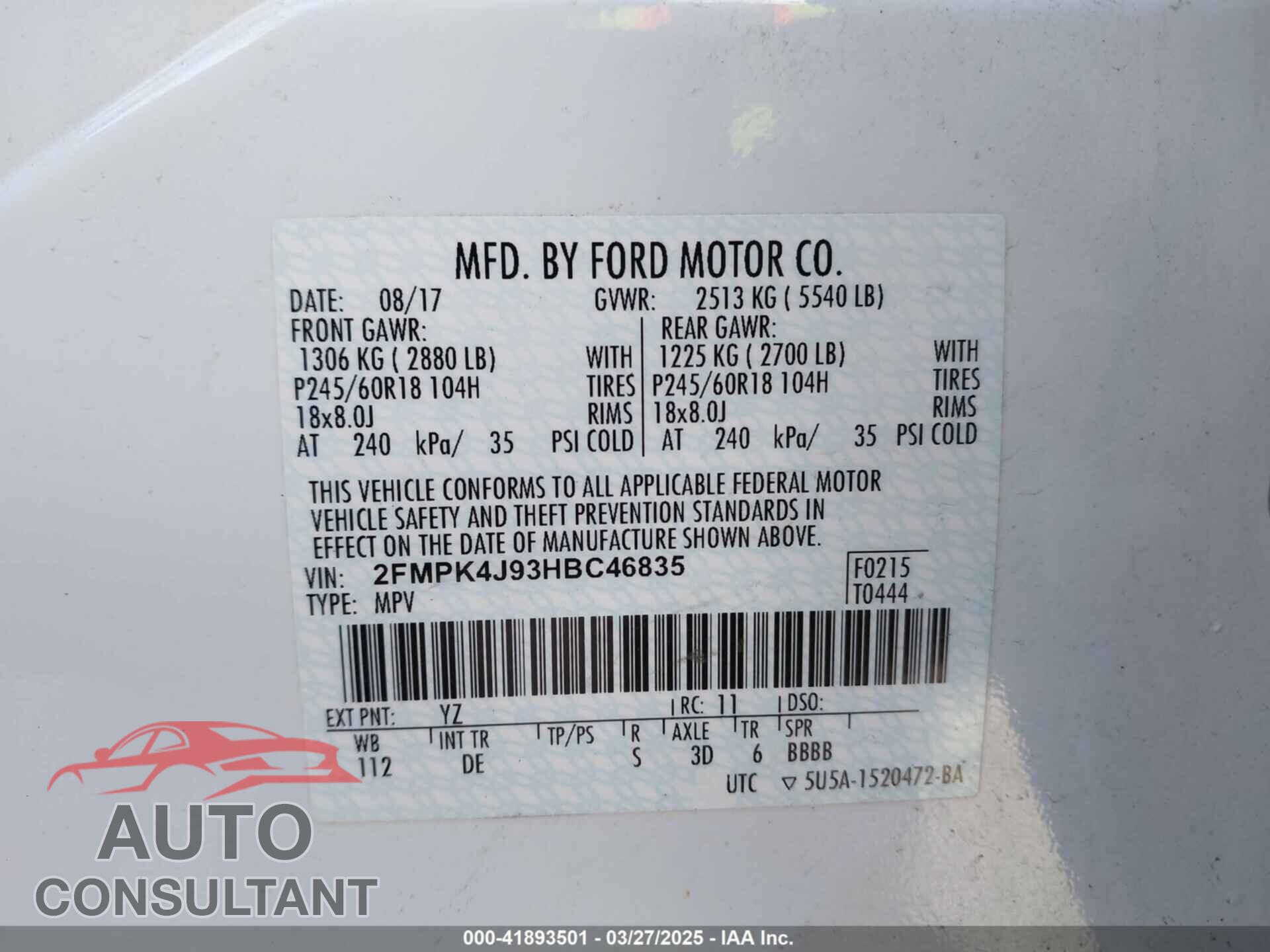 FORD EDGE 2017 - 2FMPK4J93HBC46835