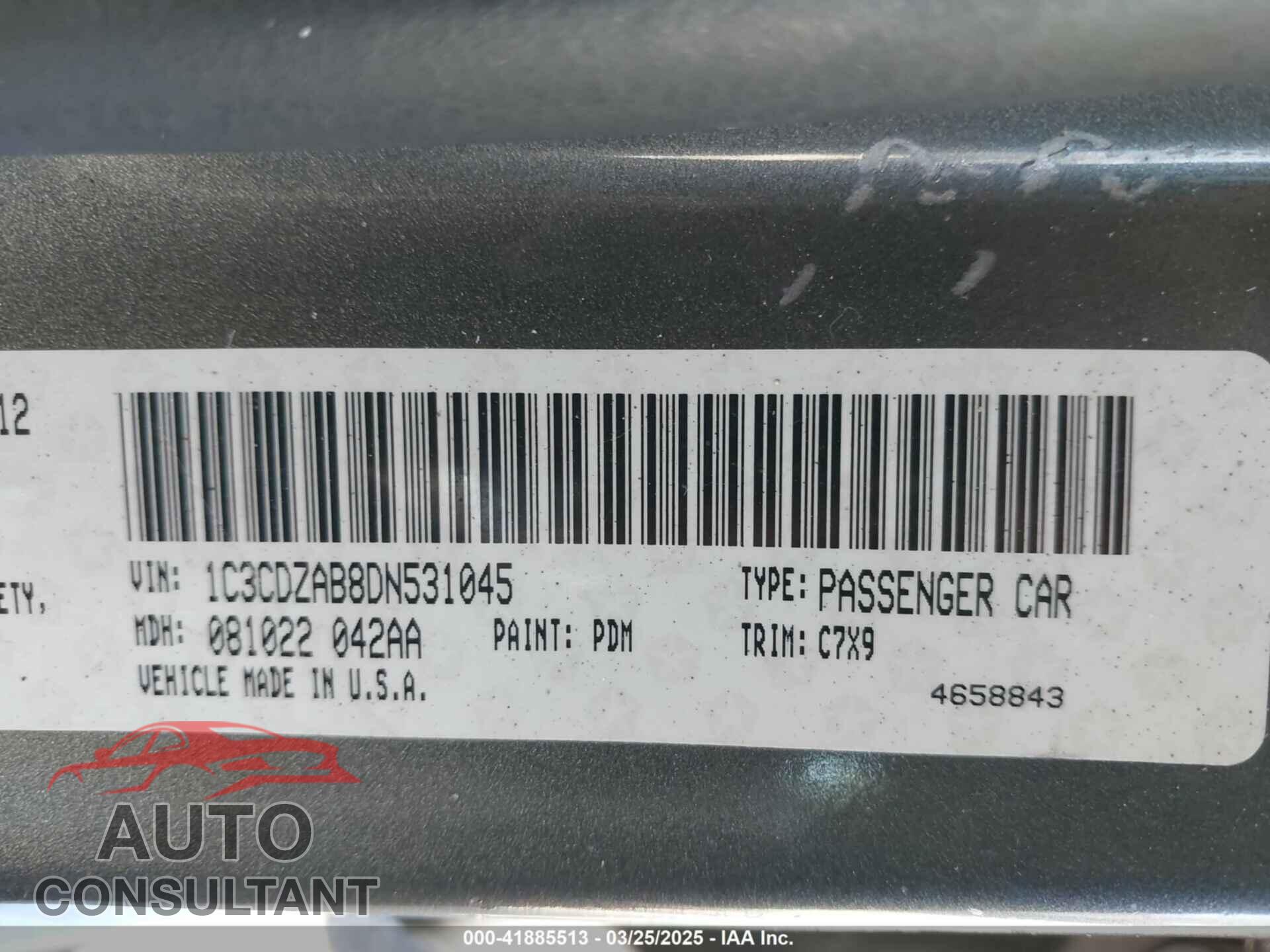 DODGE AVENGER 2013 - 1C3CDZAB8DN531045
