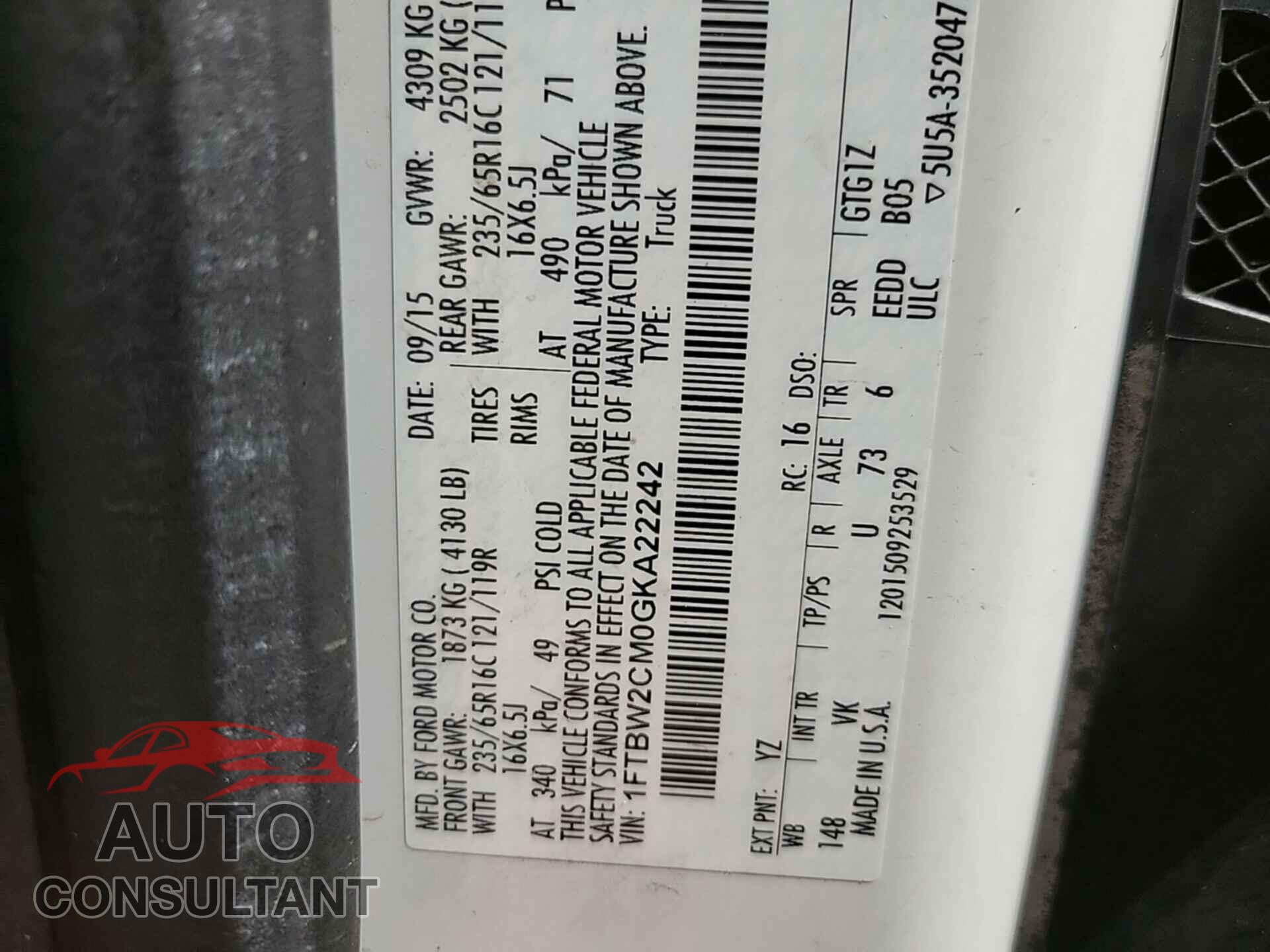 FORD TRANSIT 2016 - 1FTBW2CM0GKA22242