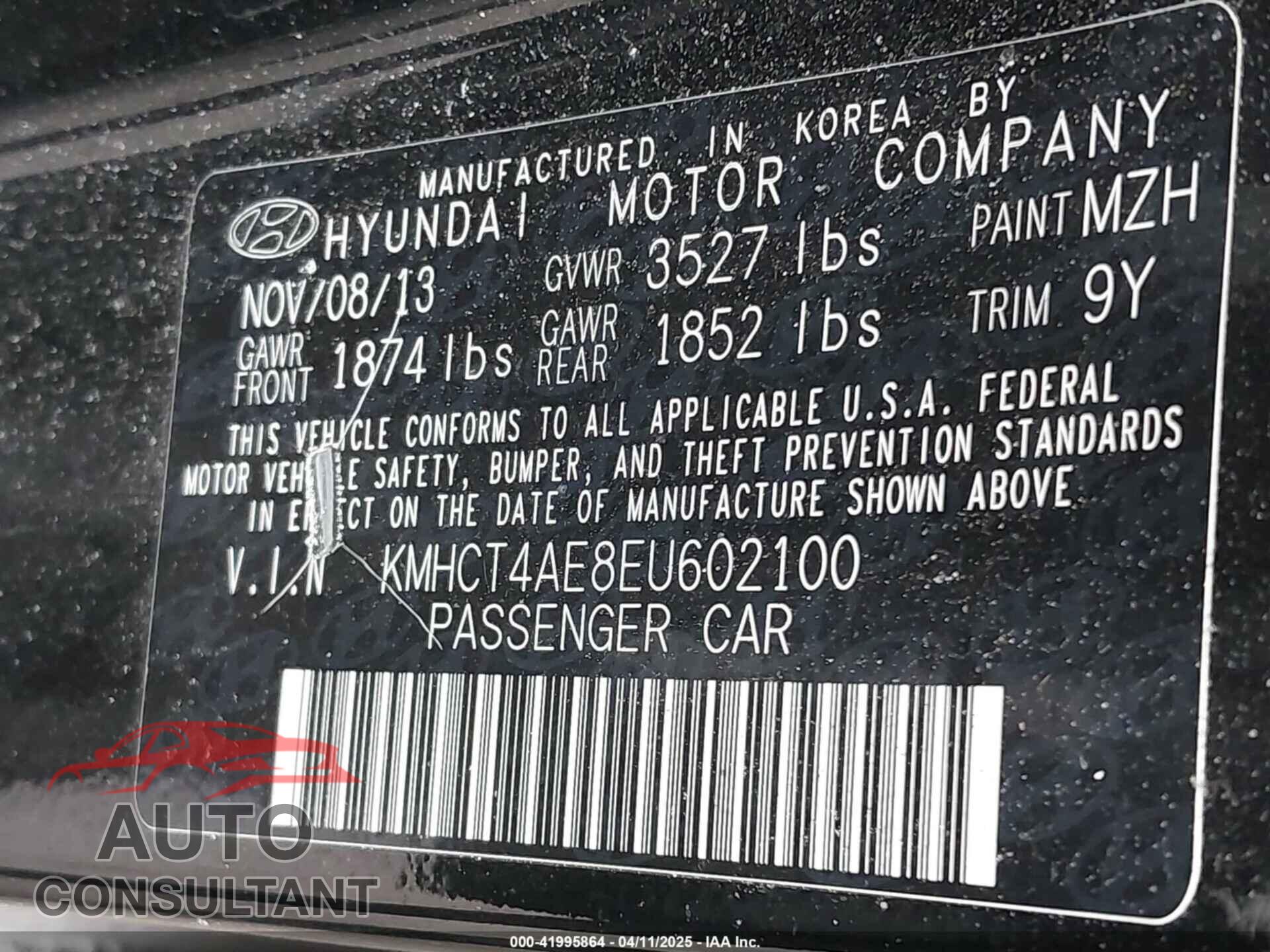 HYUNDAI ACCENT 2014 - KMHCT4AE8EU602100