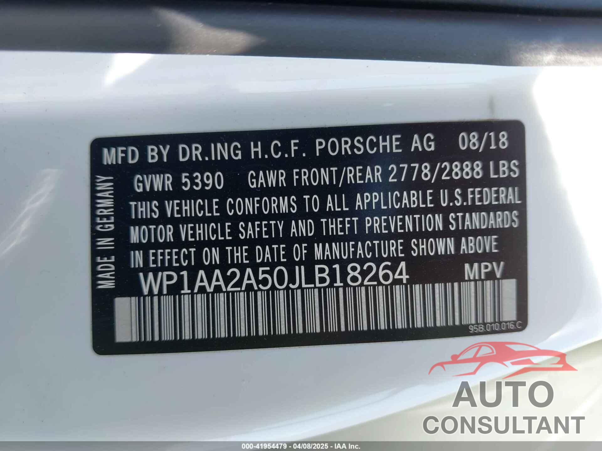 PORSCHE MACAN 2018 - WP1AA2A50JLB18264