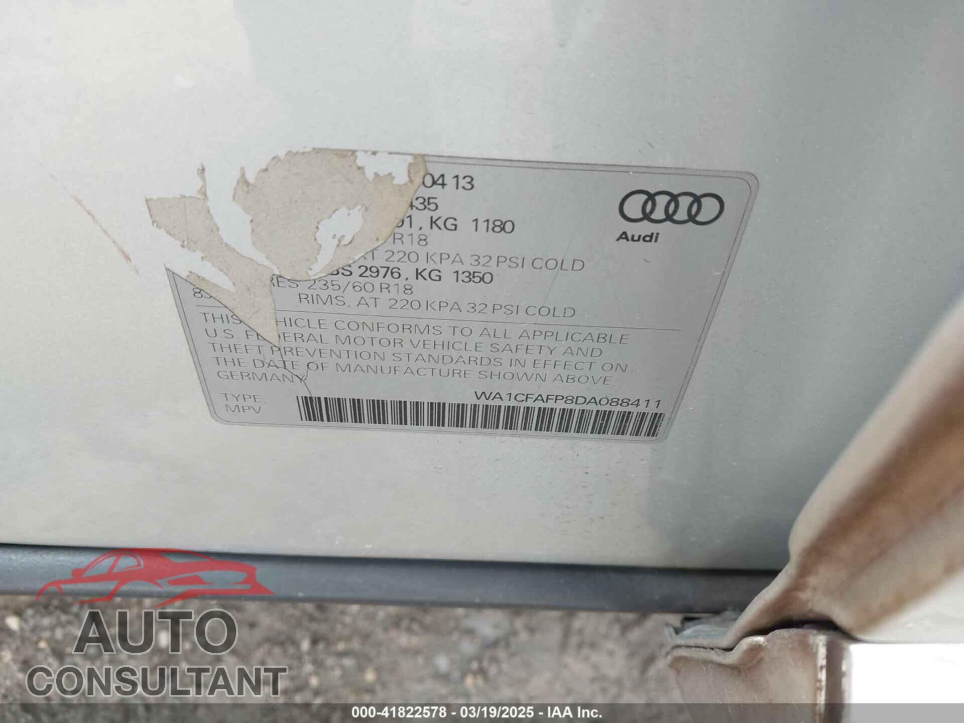 AUDI Q5 2013 - WA1CFAFP8DA088411