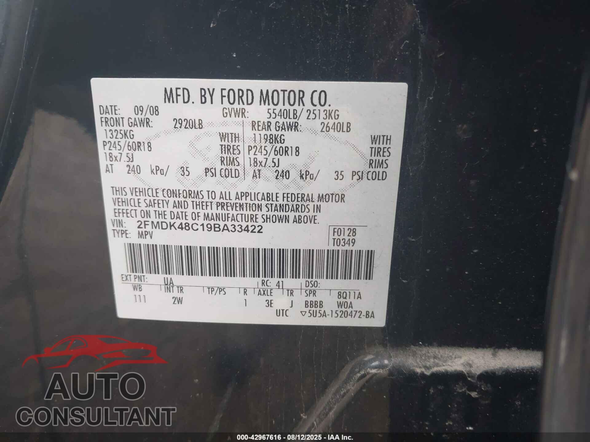 FORD EDGE 2009 - 2FMDK48C19BA33422