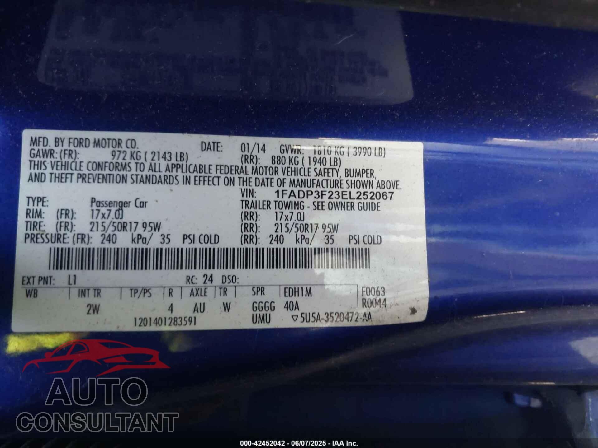 FORD FOCUS 2014 - 1FADP3F23EL252067