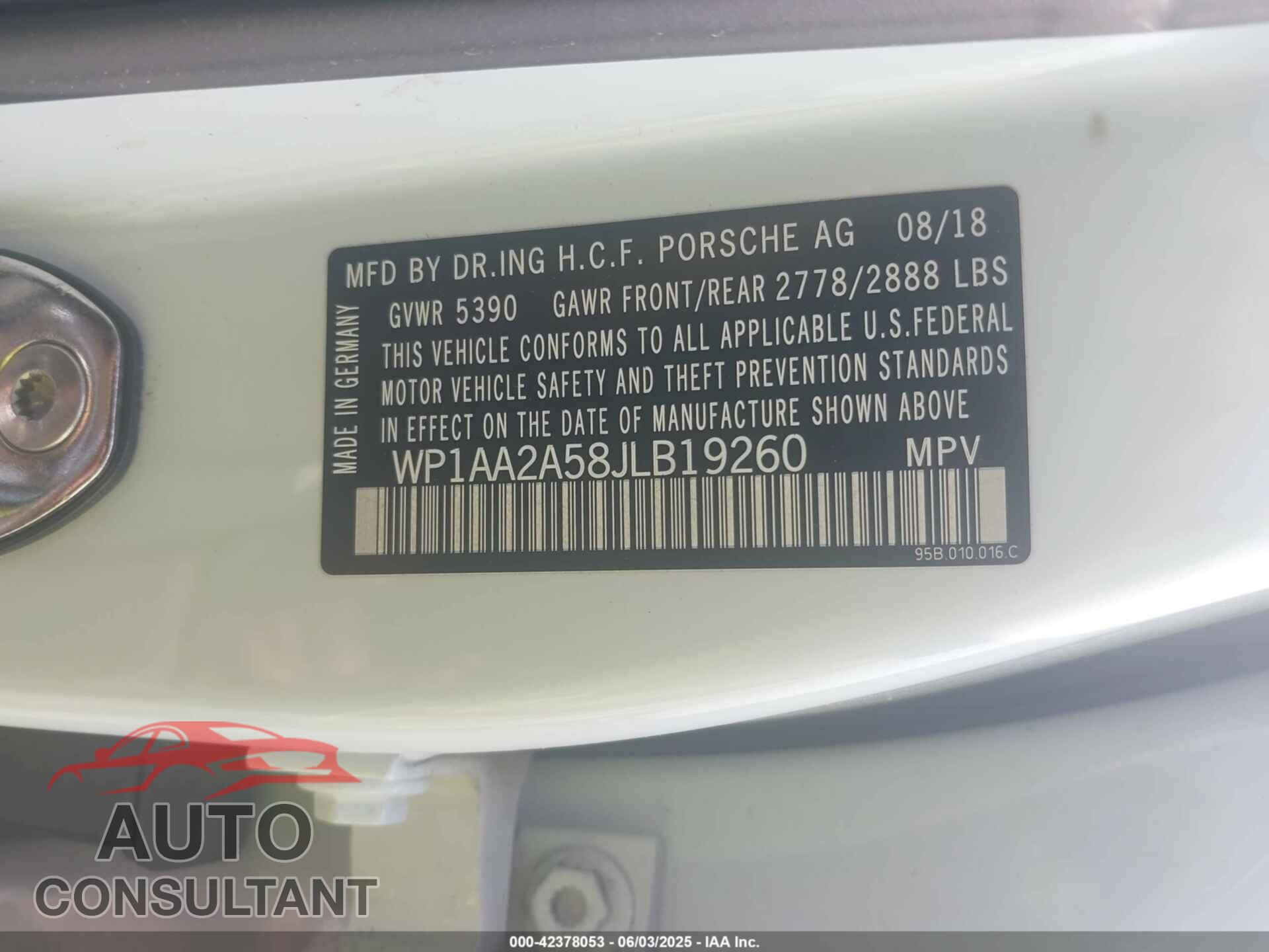 PORSCHE MACAN 2018 - WP1AA2A58JLB19260