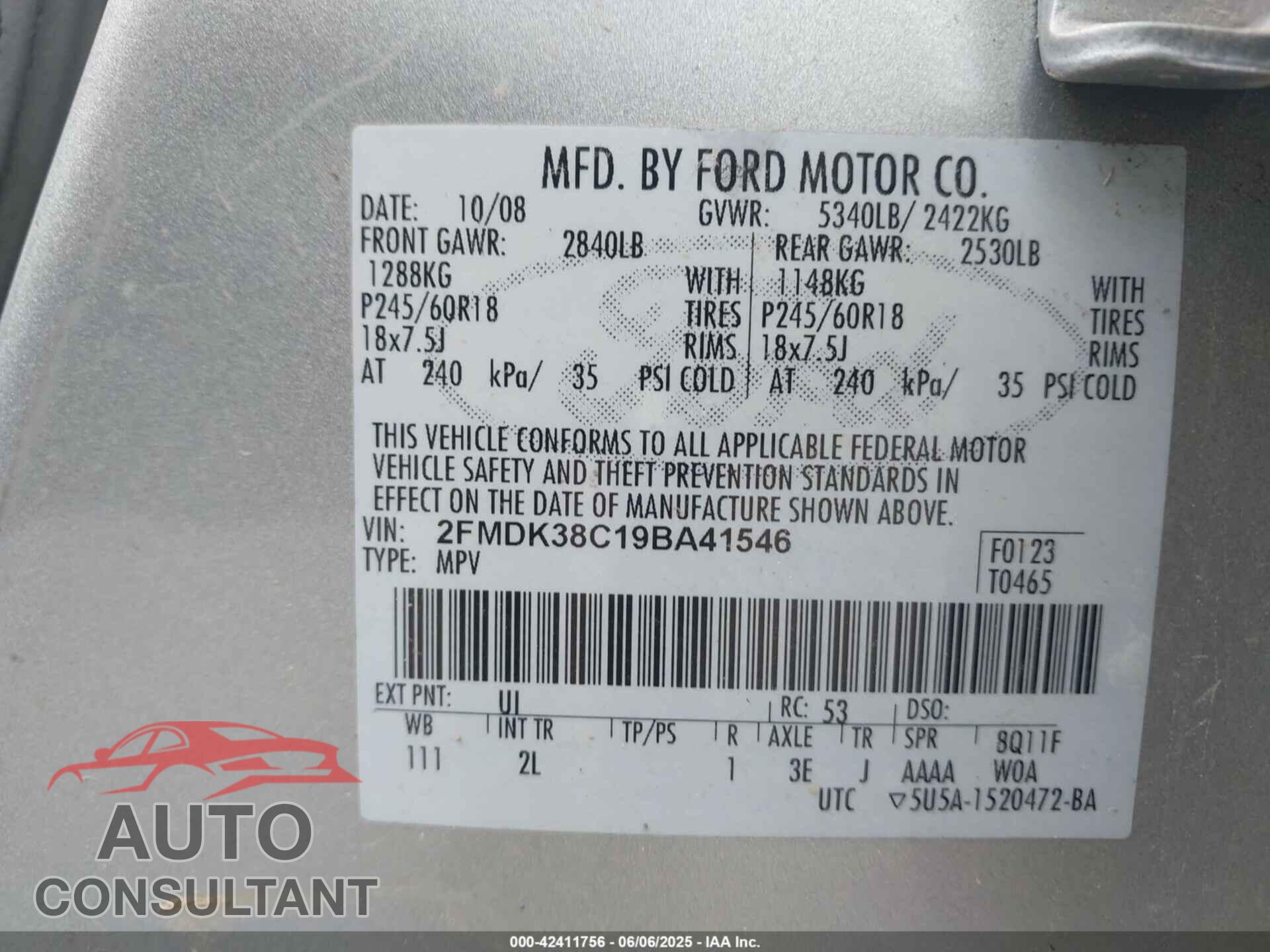 FORD EDGE 2009 - 2FMDK38C19BA41546