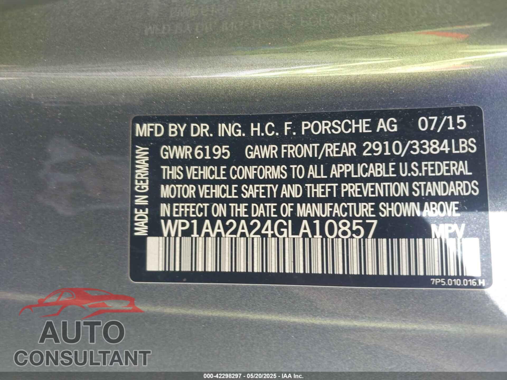PORSCHE CAYENNE 2016 - WP1AA2A24GLA10857