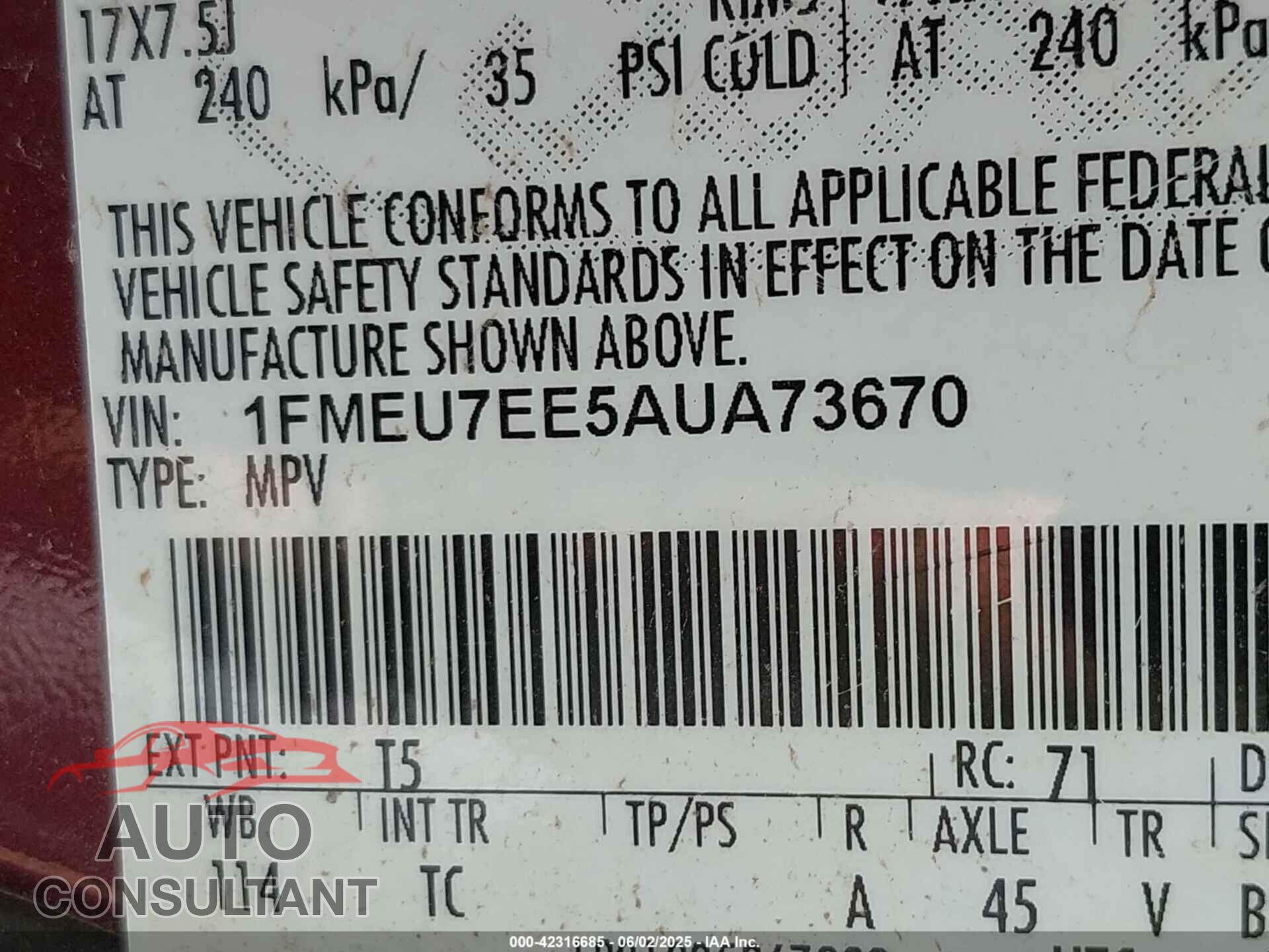 FORD EXPLORER 2010 - 1FMEU7EE5AUA73670