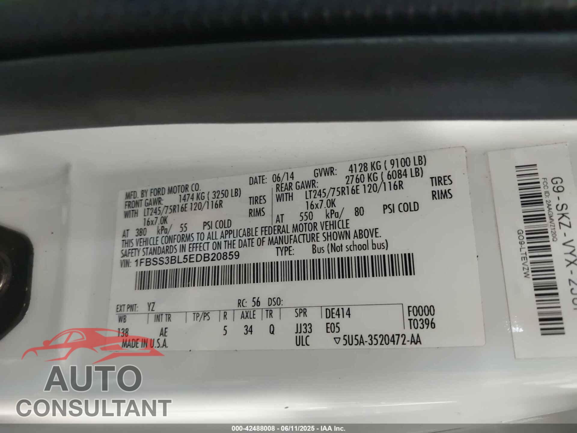 FORD E-350 SUPER DUTY 2014 - 1FBSS3BL5EDB20859