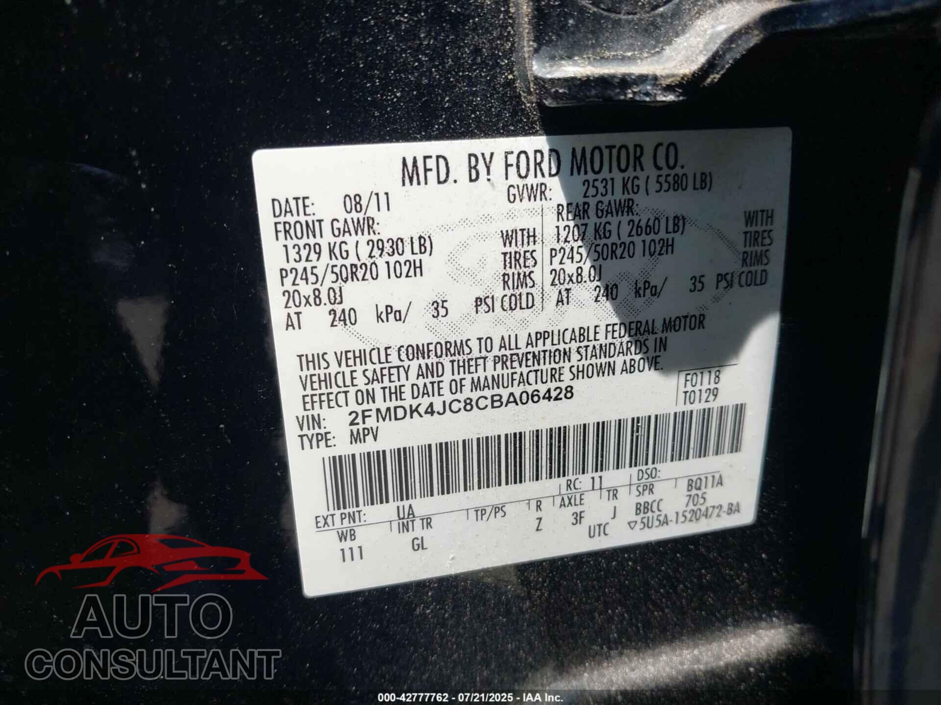 FORD EDGE 2012 - 2FMDK4JC8CBA06428