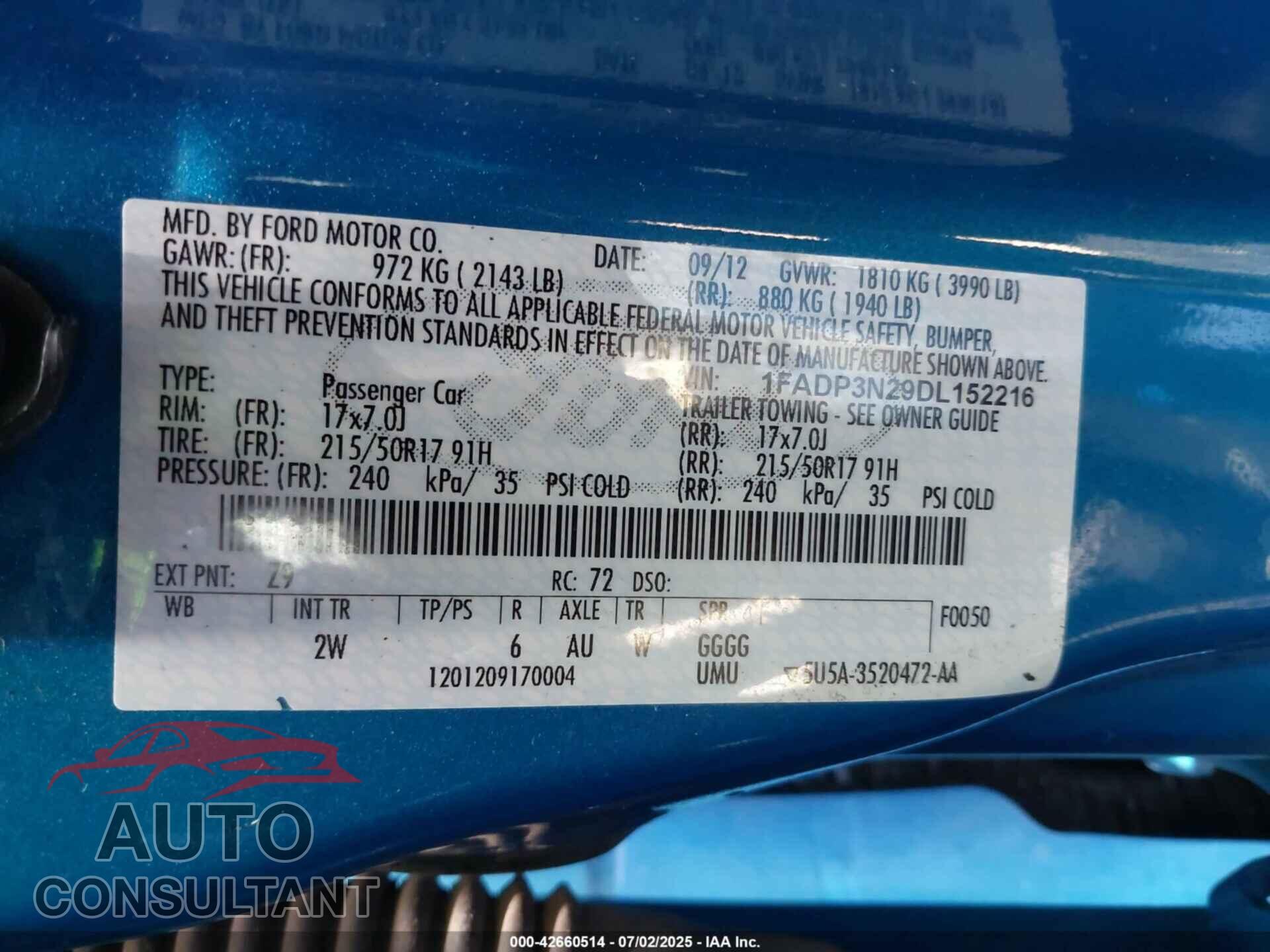 FORD FOCUS 2013 - 1FADP3N29DL152216