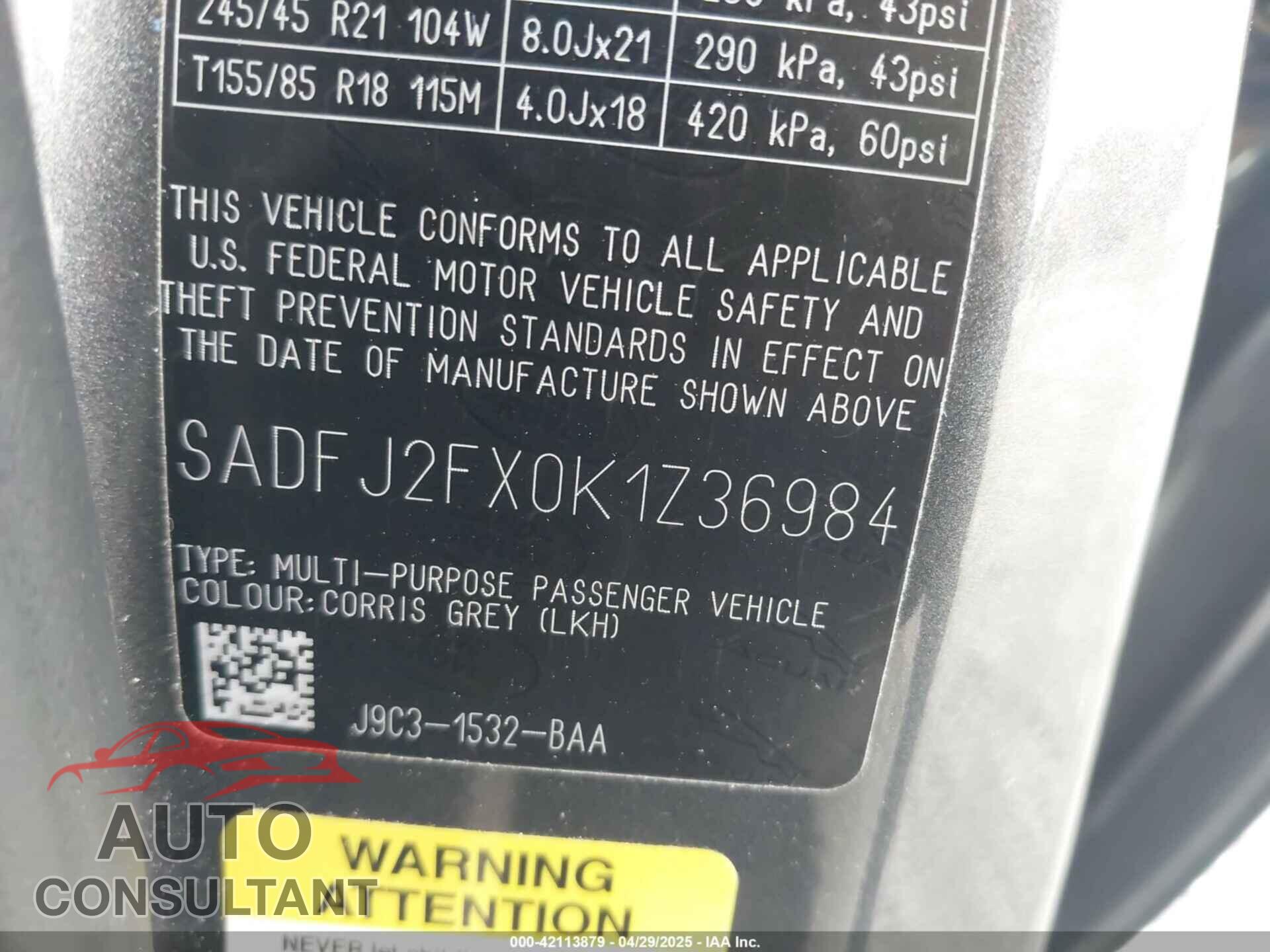 JAGUAR E-PACE 2019 - SADFJ2FX0K1Z36984