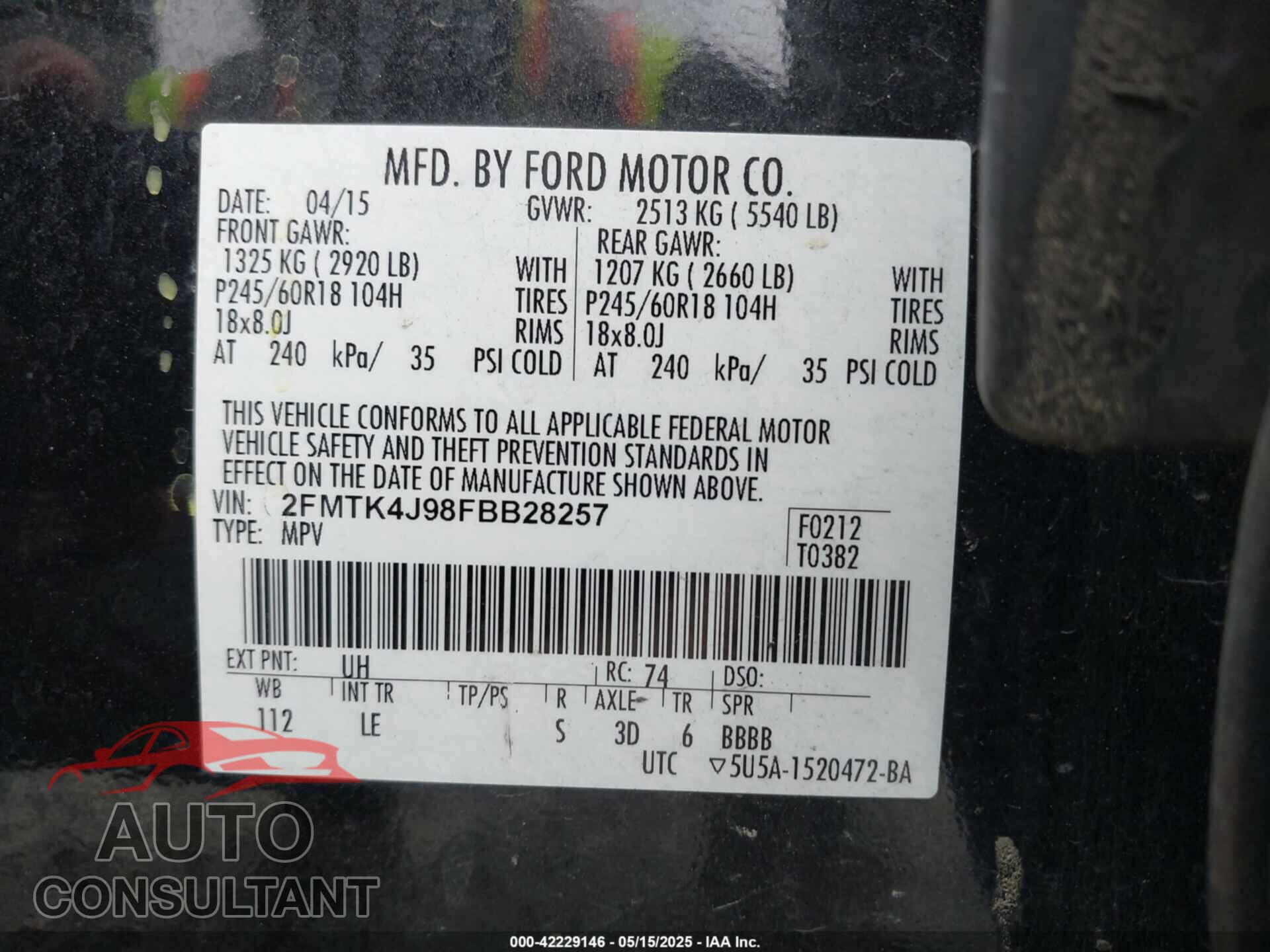 FORD EDGE 2015 - 2FMTK4J98FBB28257