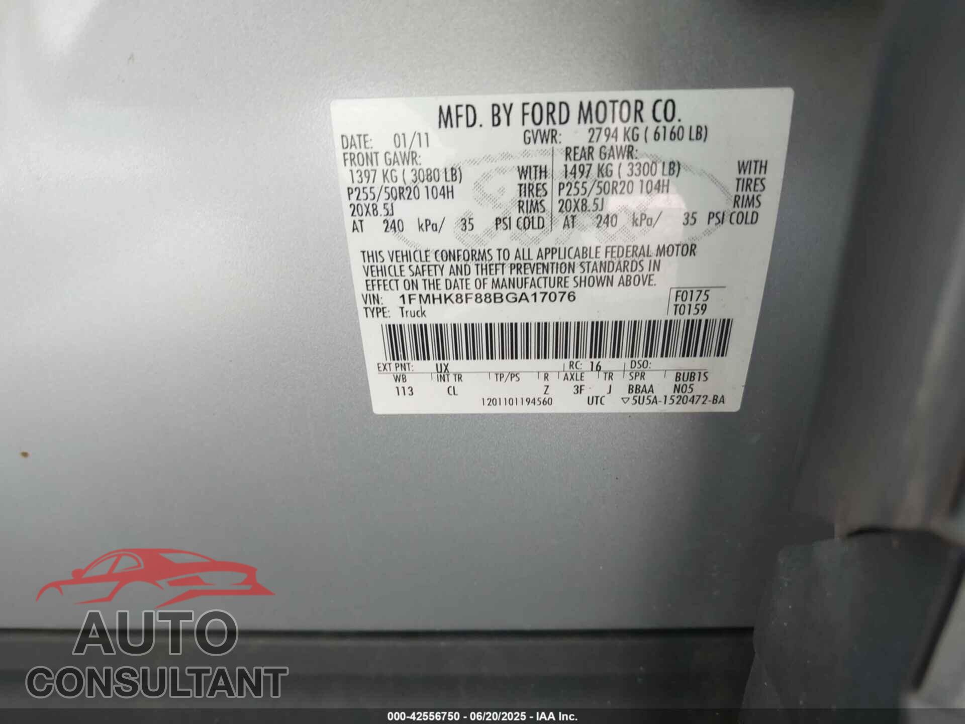 FORD EXPLORER 2011 - 1FMHK8F88BGA17076