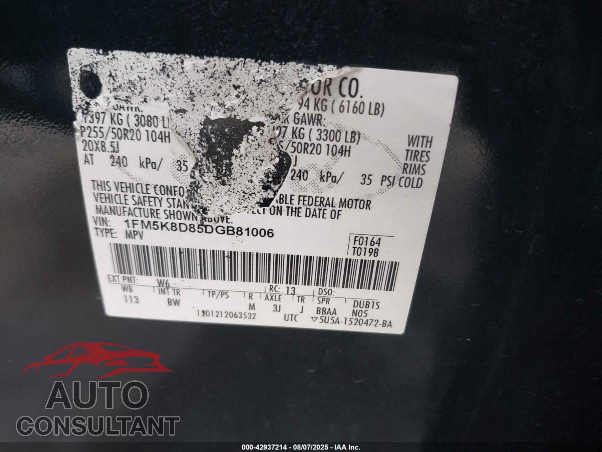 FORD EXPLORER 2013 - 1FM5K8D85DGB81006