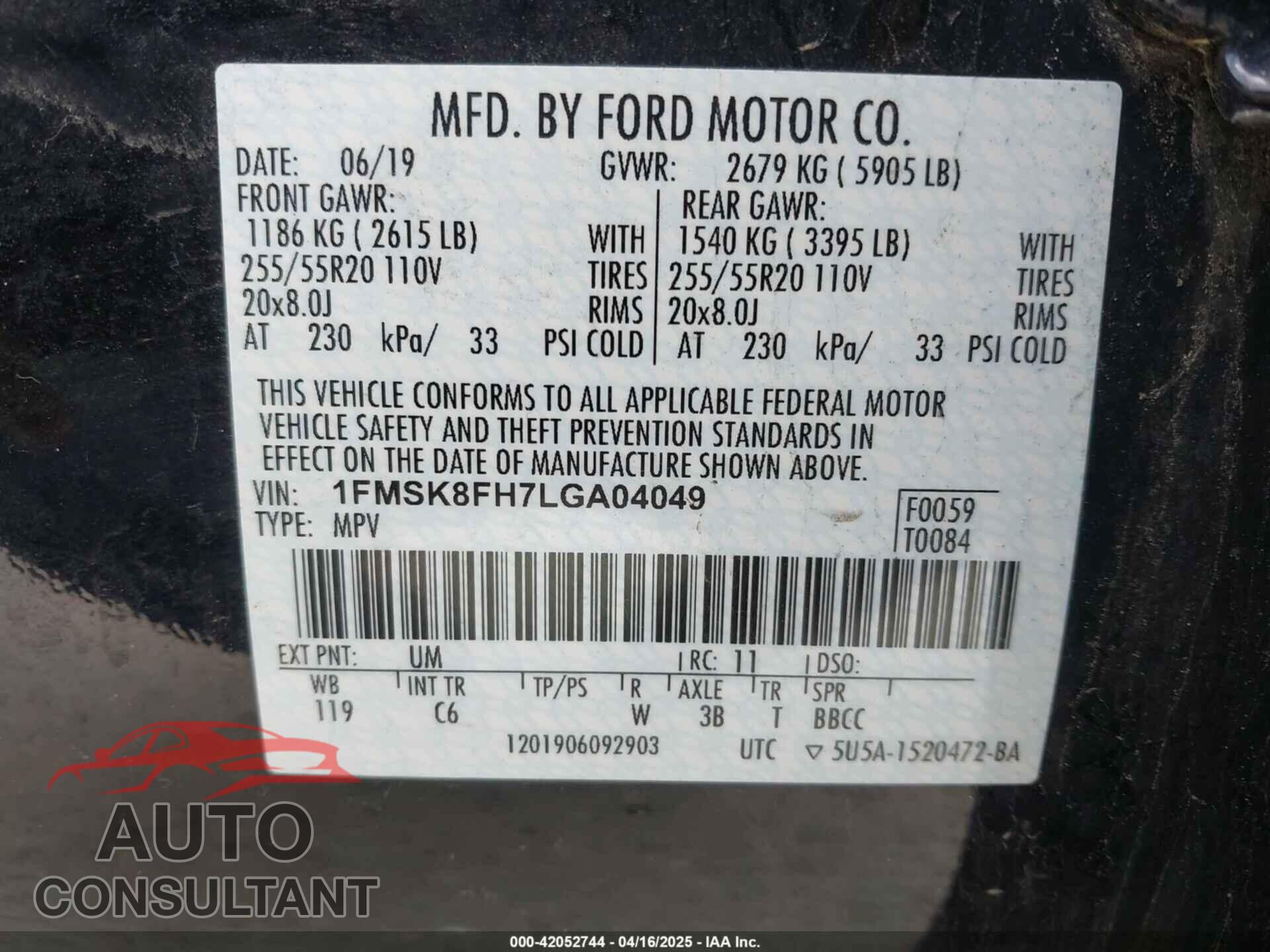 FORD EXPLORER 2020 - 1FMSK8FH7LGA04049