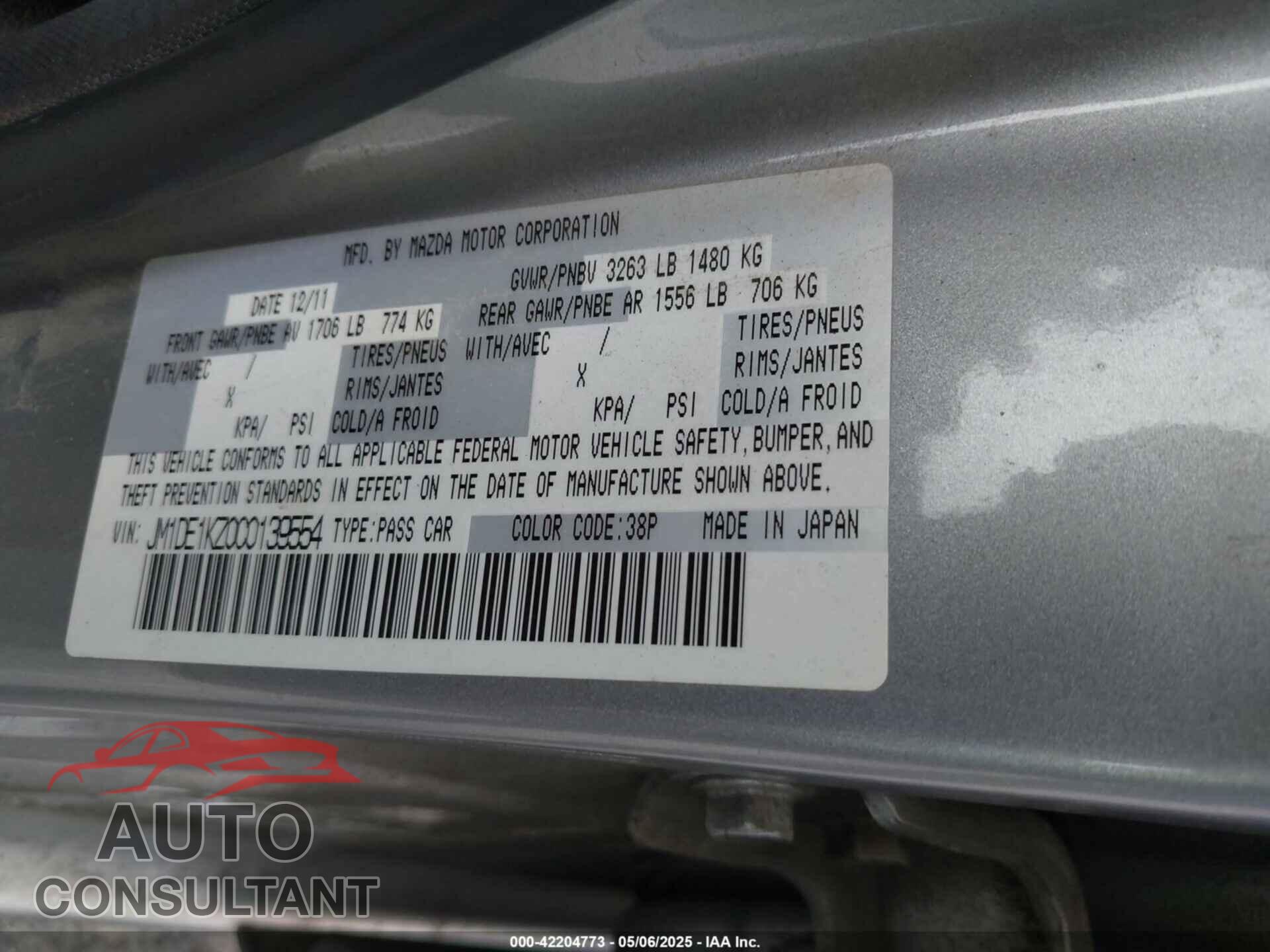 MAZDA MAZDA2 2012 - JM1DE1KZ0C0139554