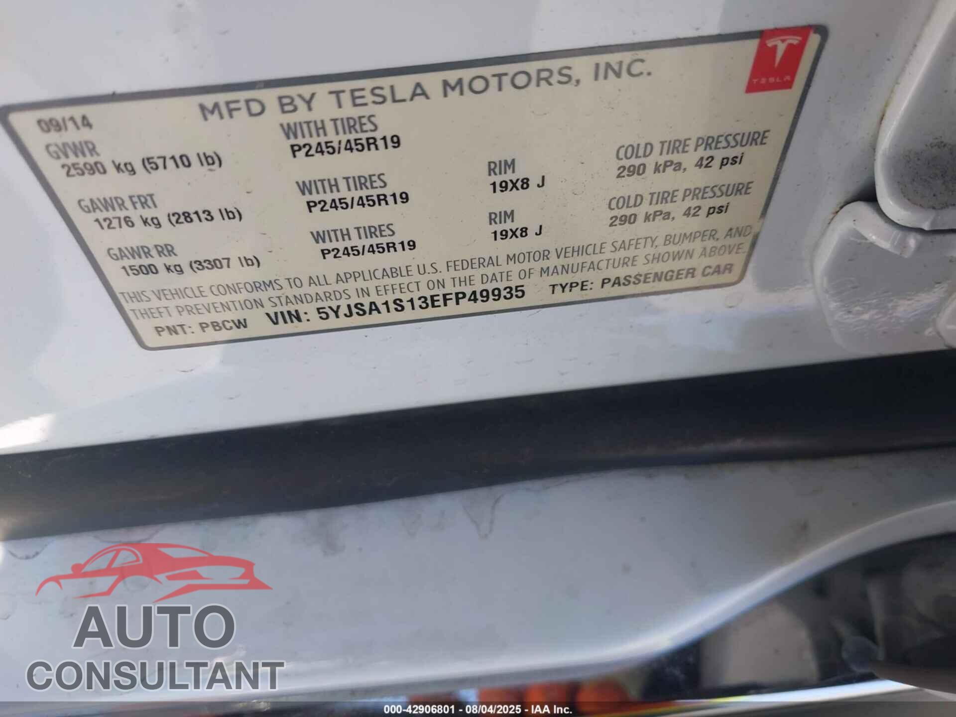 TESLA MODEL S 2014 - 5YJSA1S13EFP49935