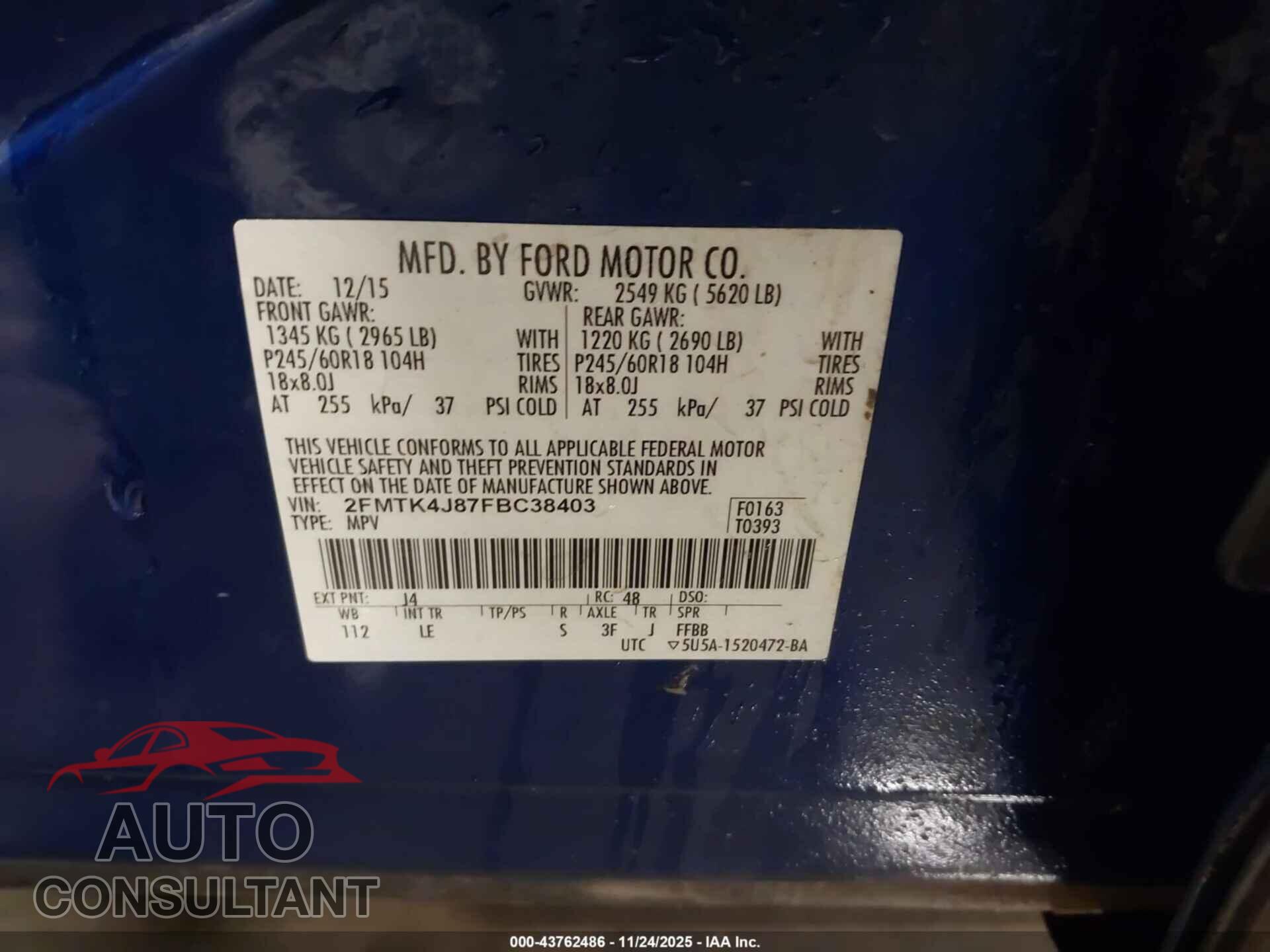 FORD EDGE 2015 - 2FMTK4J87FBC38403