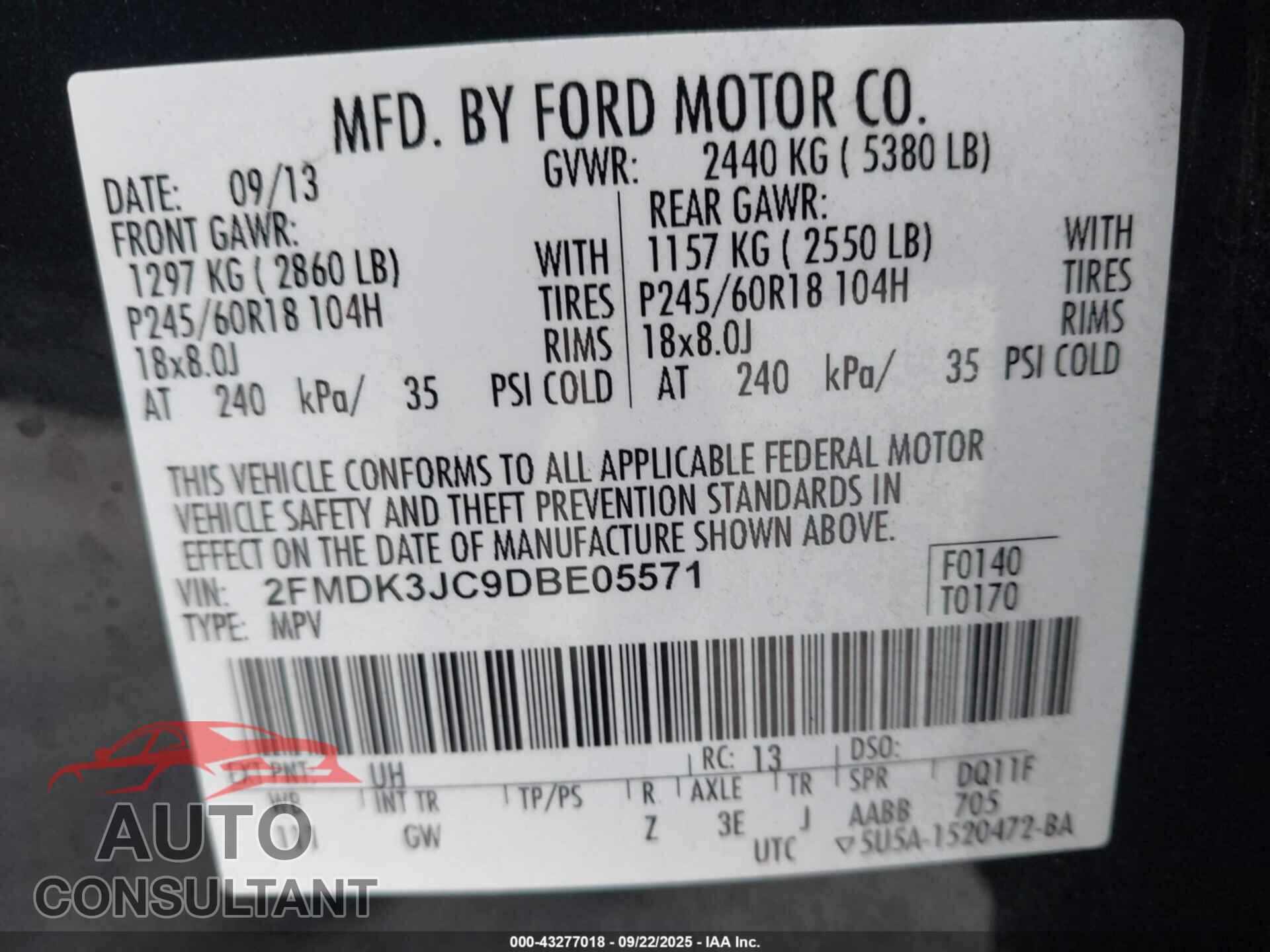 FORD EDGE 2013 - 2FMDK3JC9DBE05571