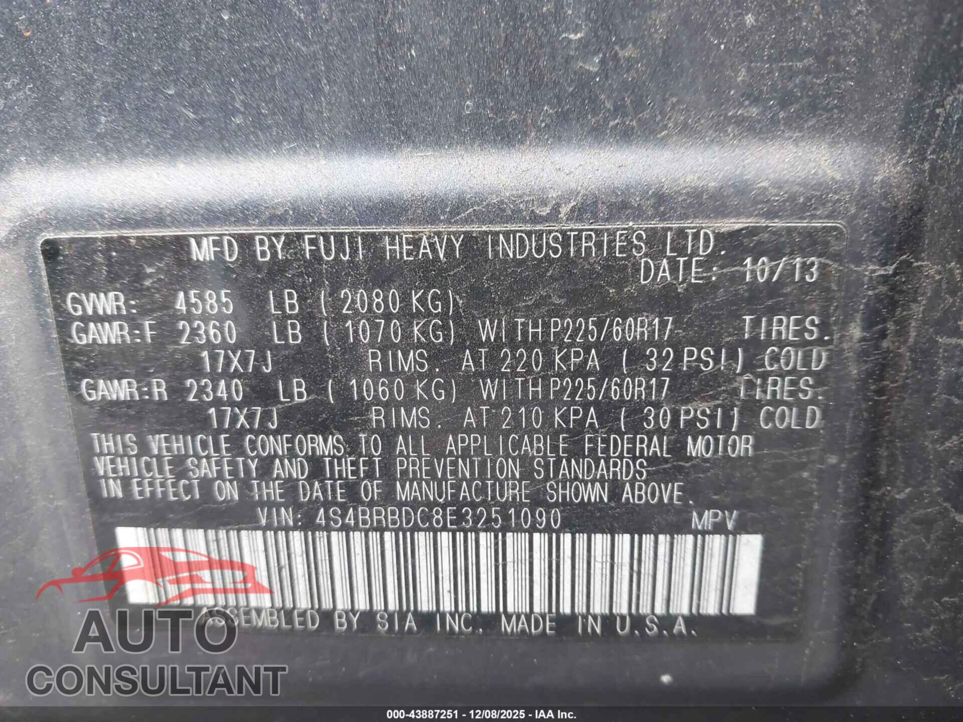 SUBARU OUTBACK 2014 - 4S4BRBDC8E3251090