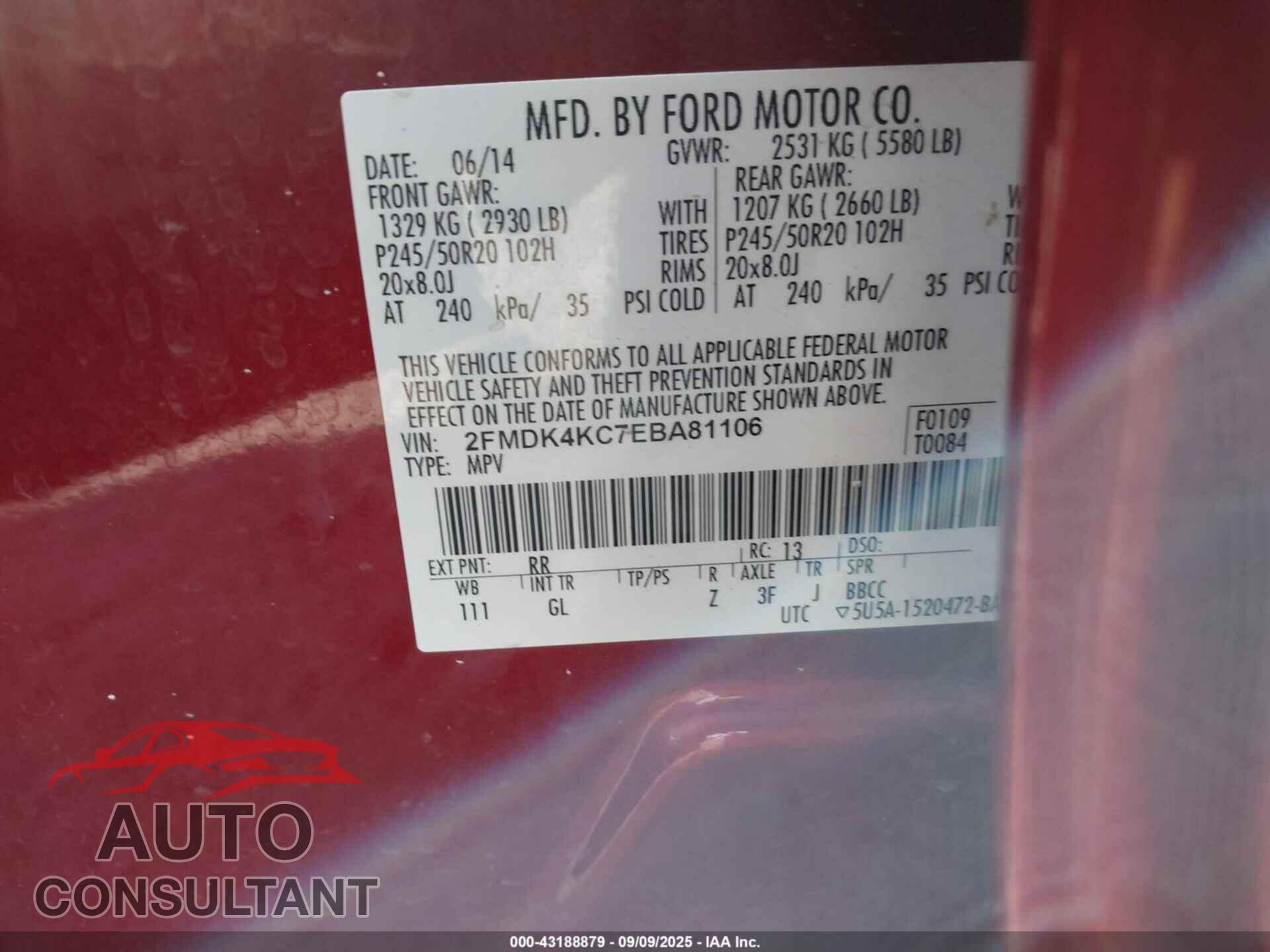 FORD EDGE 2014 - 2FMDK4KC7EBA81106