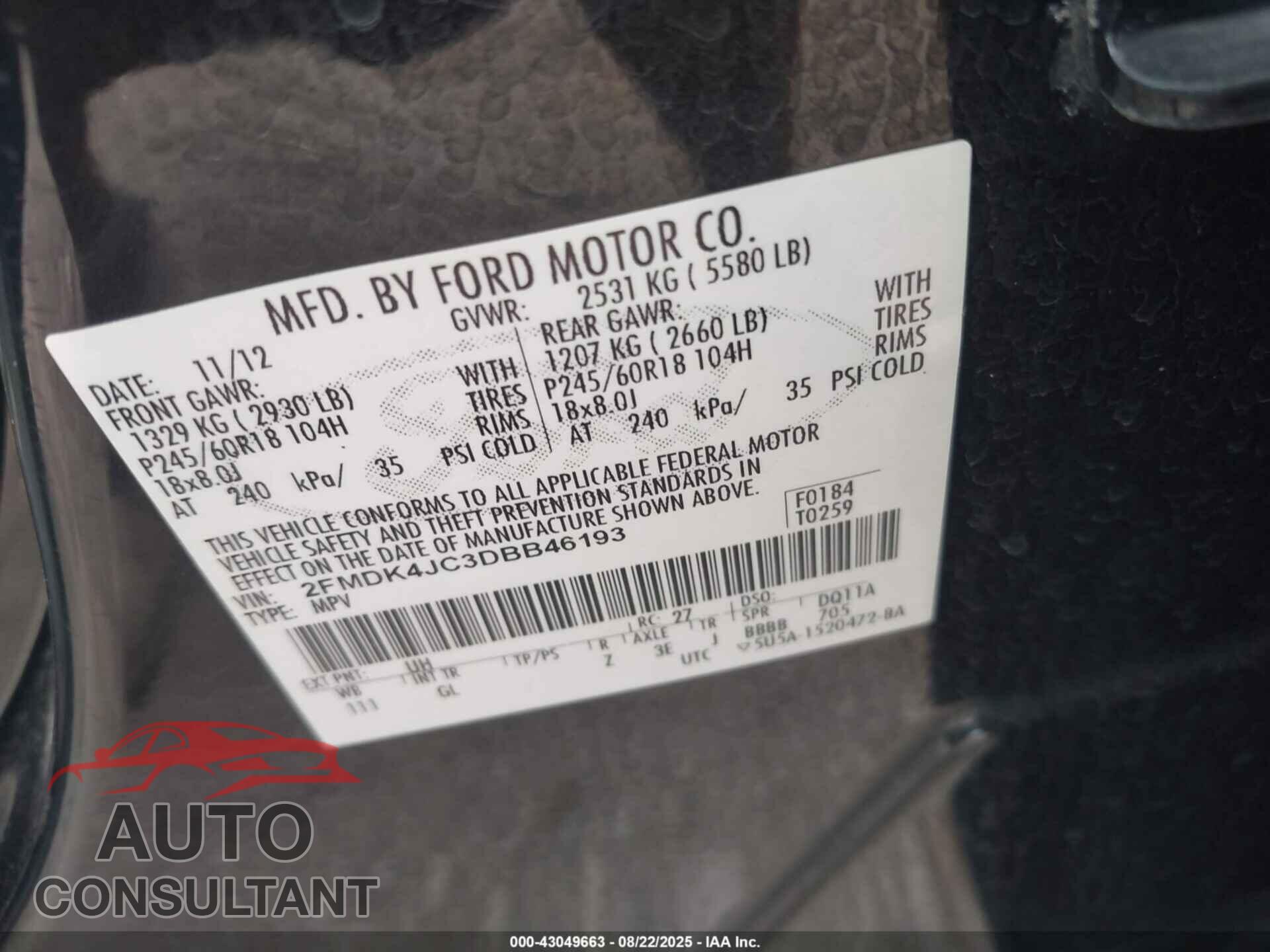 FORD EDGE 2013 - 2FMDK4JC3DBB46193