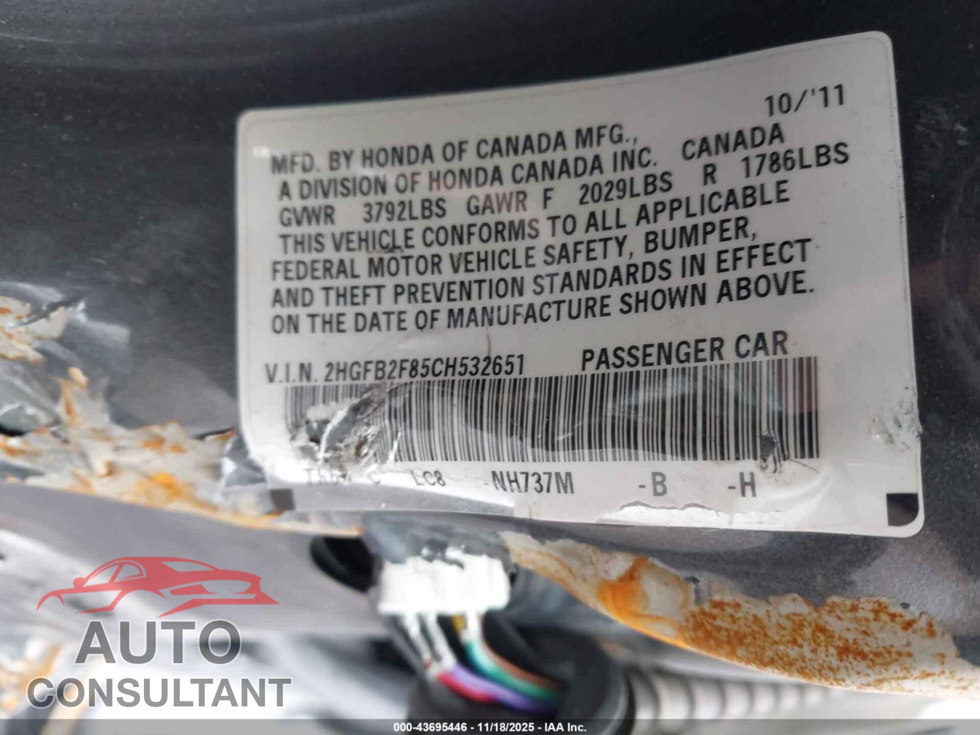 HONDA CIVIC 2012 - 2HGFB2F85CH532651