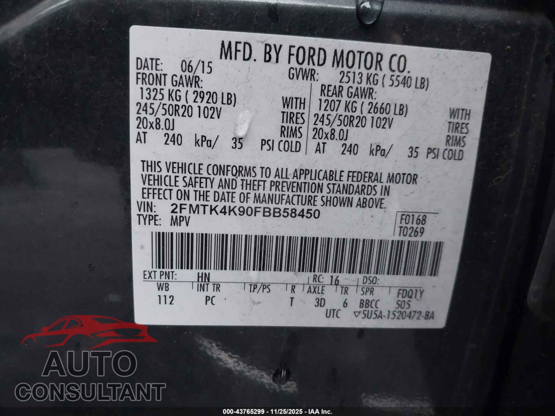 FORD EDGE 2015 - 2FMTK4K90FBB58450
