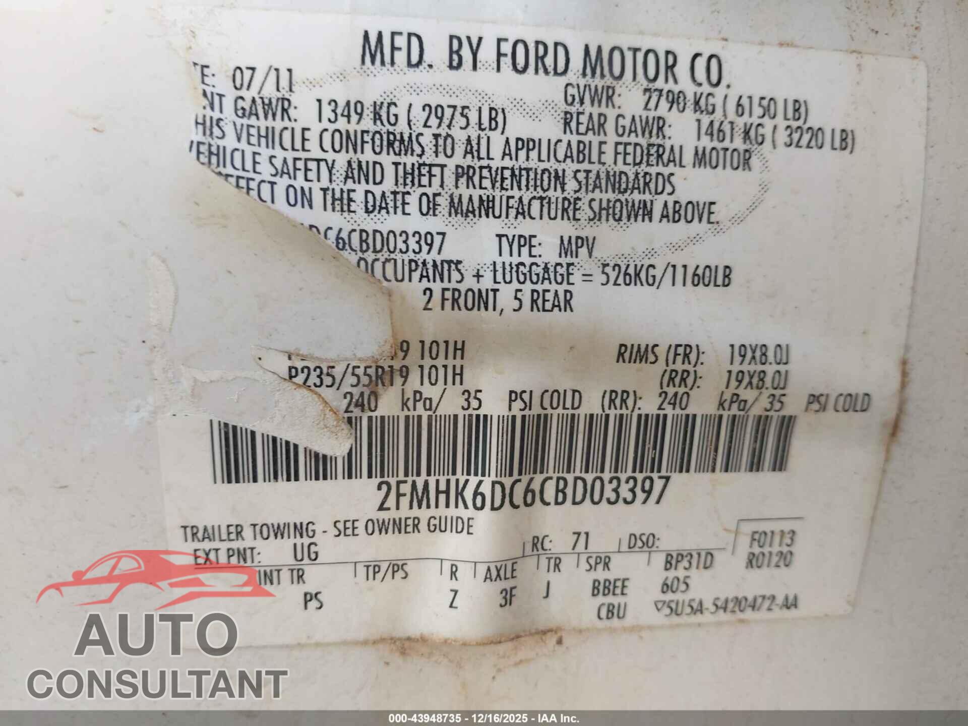 FORD FLEX 2012 - 2FMHK6DC6CBD03397