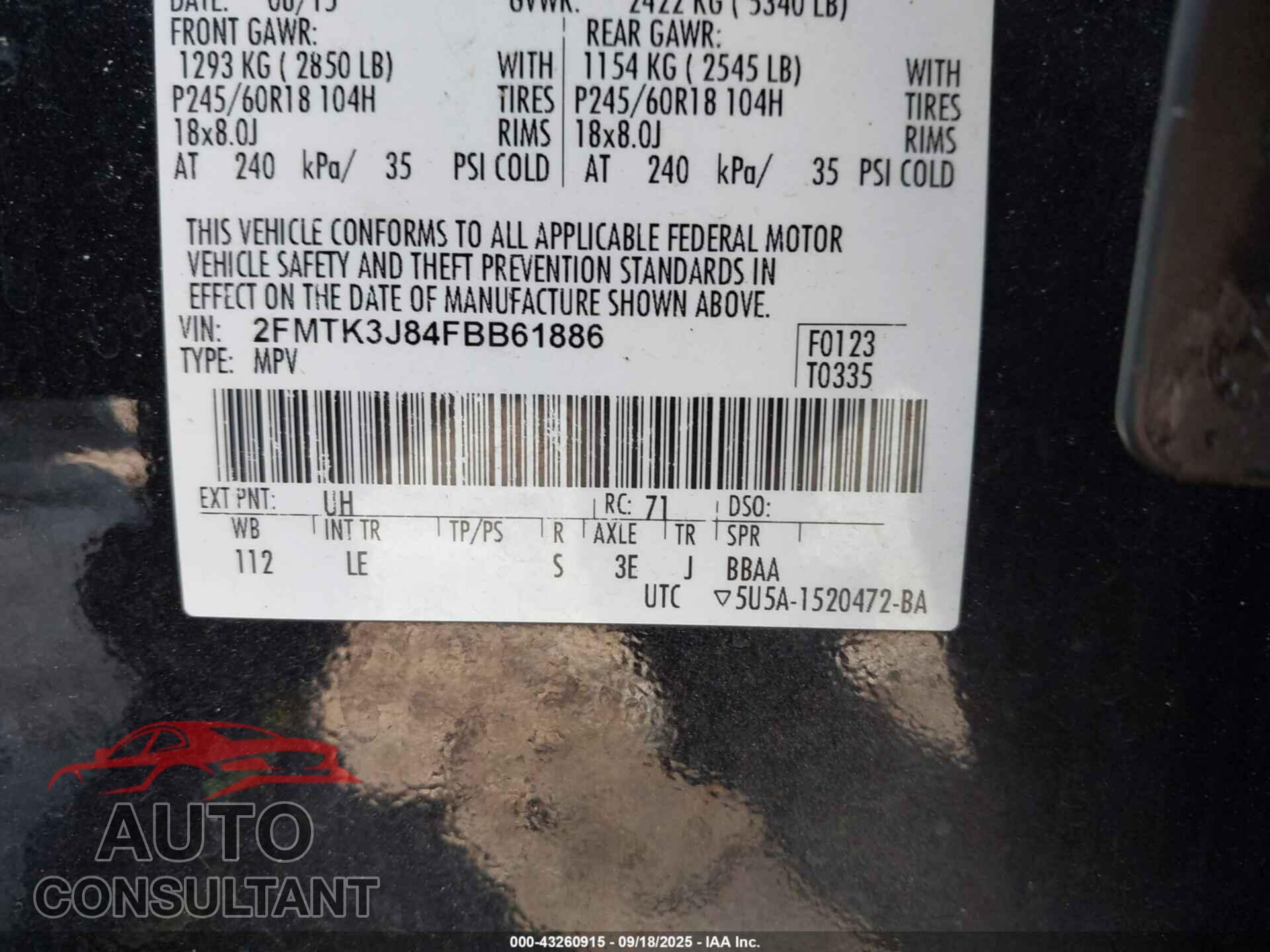 FORD EDGE 2015 - 2FMTK3J84FBB61886