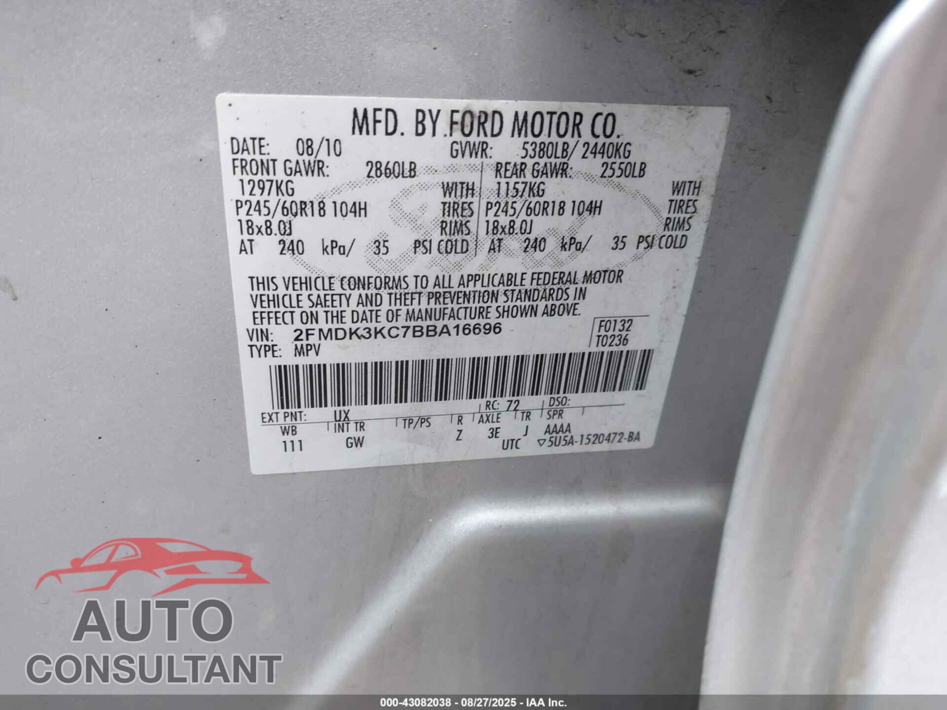 FORD EDGE 2011 - 2FMDK3KC7BBA16696